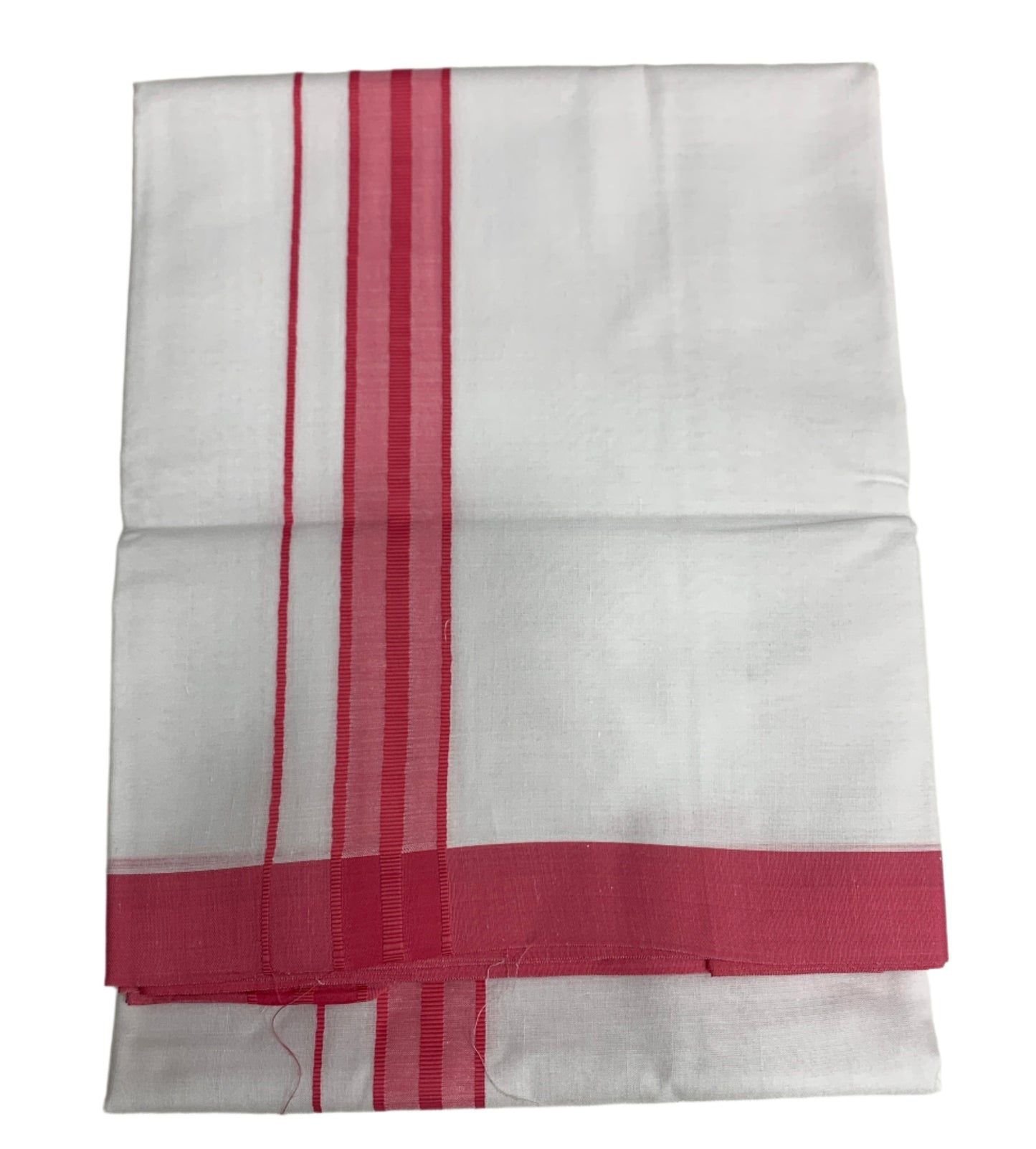8 Mulam White Cotton Dhoti with Large Neon Pink Border