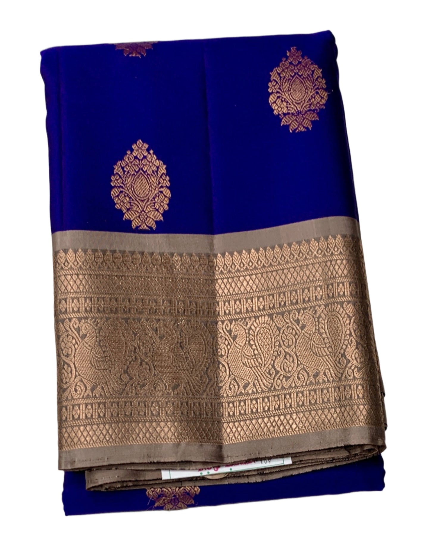 Pure Kanchipuram Silk Blue Colour with Eggshell Colour Border