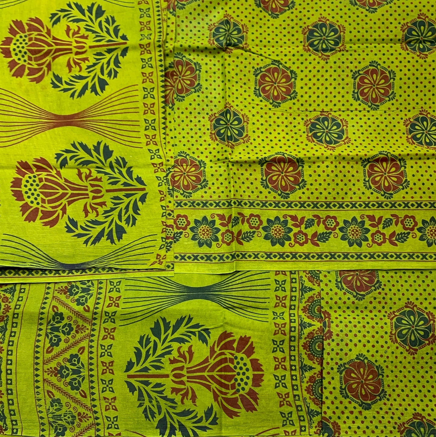 Chettinad Sungudi Cotton Olive Green Colour with Floral Design Border