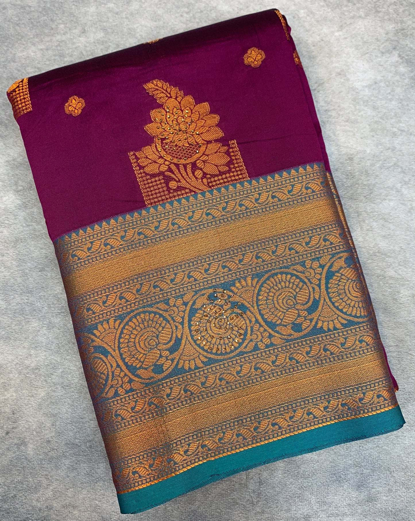 Soft Silk Casual Saree Magenta Colour with Rama Green and Golden Colour Border