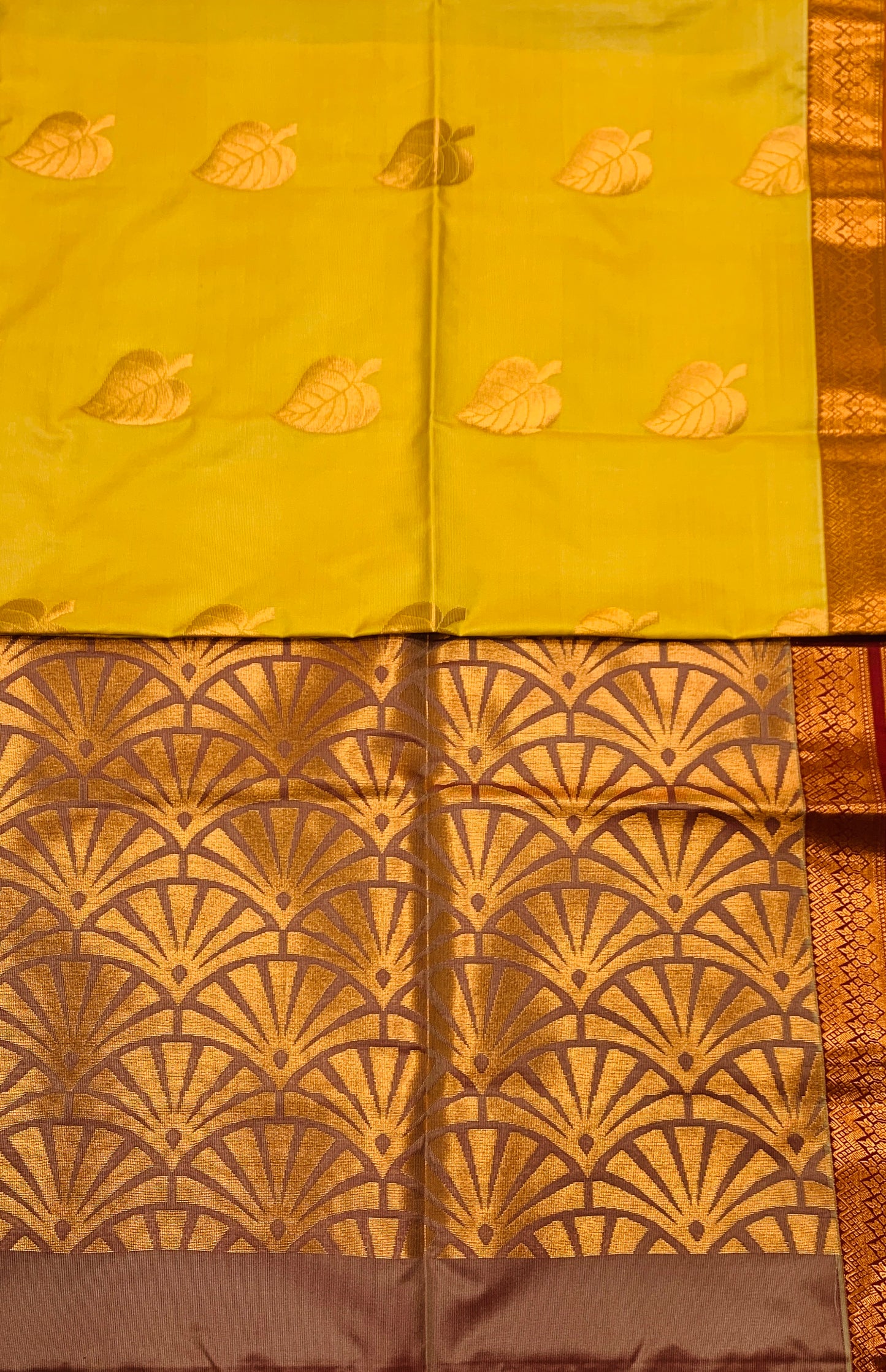 Soft Vegan Silk Saree Yellow Colour with Copper Border