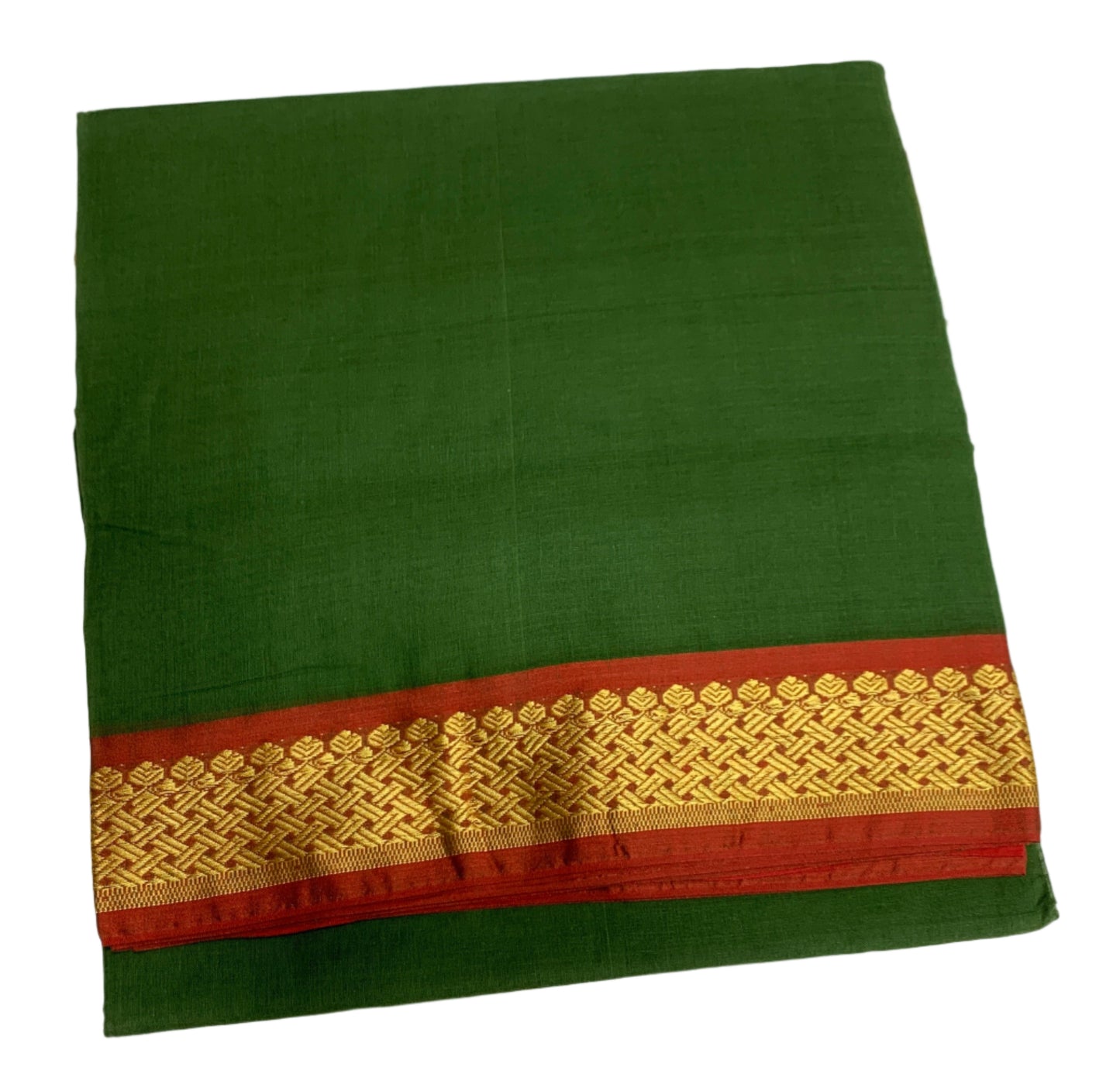 Chettinad Cotton Saree Green Colour with Maroon and Yellow Border