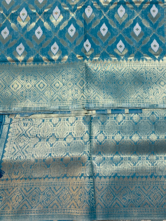 Banaras Katan Saree Sky Blue Colour with Katan Work Border