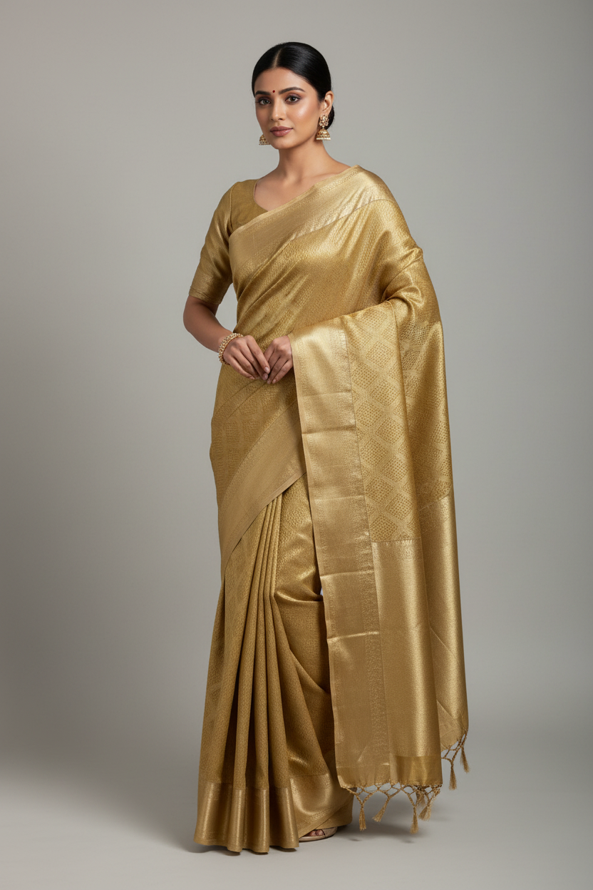 Fancy Tissue Saree Copper Colour with Self Colour Border