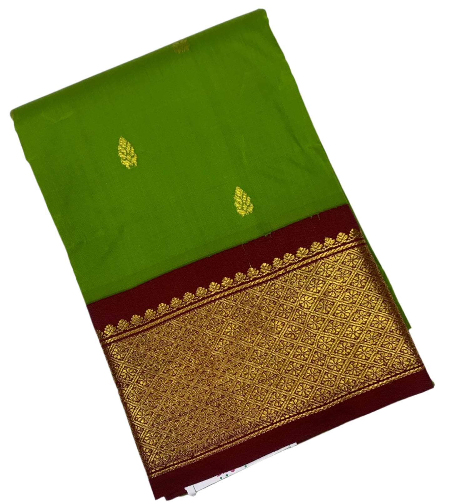 Semi Silk Saree Olive Green Colour with Brown and Golden Zari Border