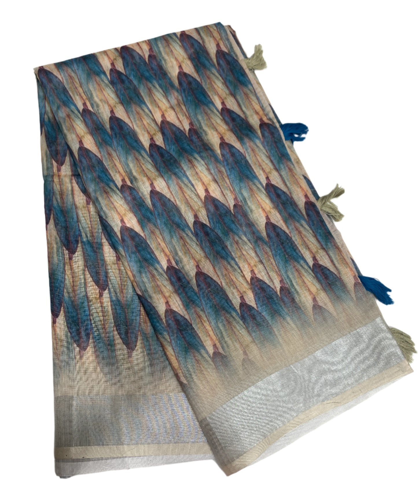 Jute Cotton Saree Brown and Blue Shade with Thread Border