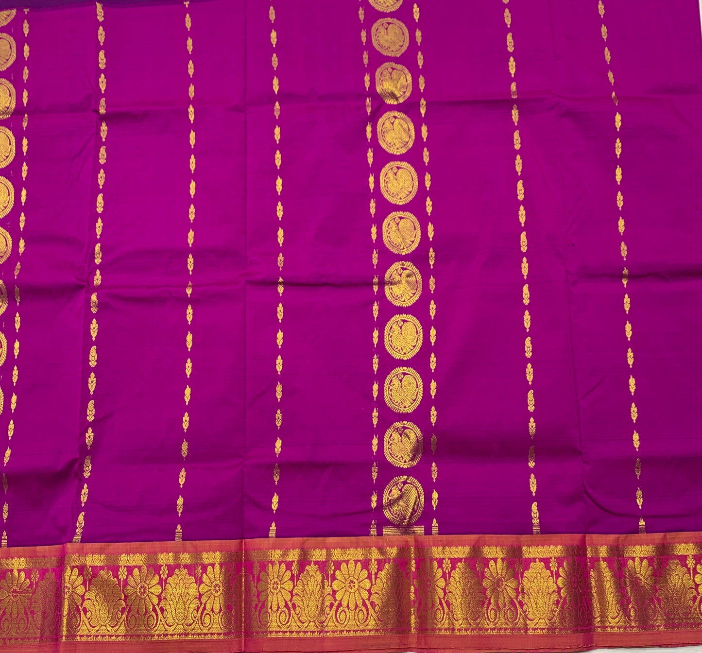 Magenta Shade Semi Silk Kids Pattu Pavadai with Self border for Age 2 to 5