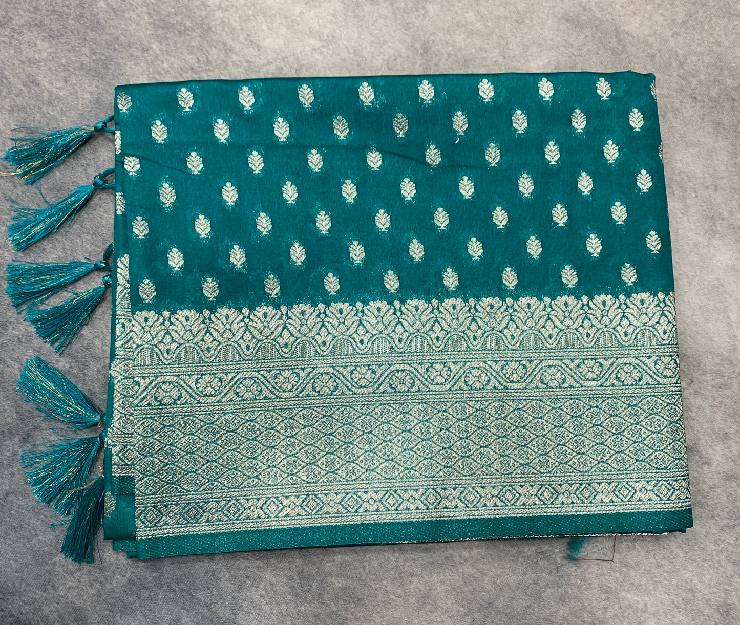 Soft Silk Casual Saree Rama Green Colour with Sliver Colour Border