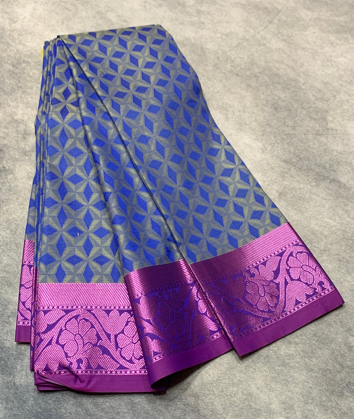 Blue Colour Silk Cotton Saree with Purple Border
