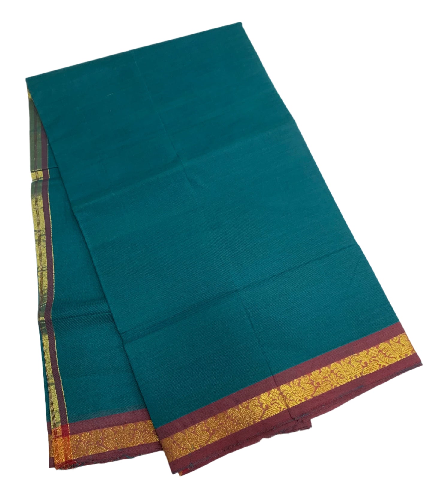 Chettinad Cotton Saree Rama Green Colour with Brown Border