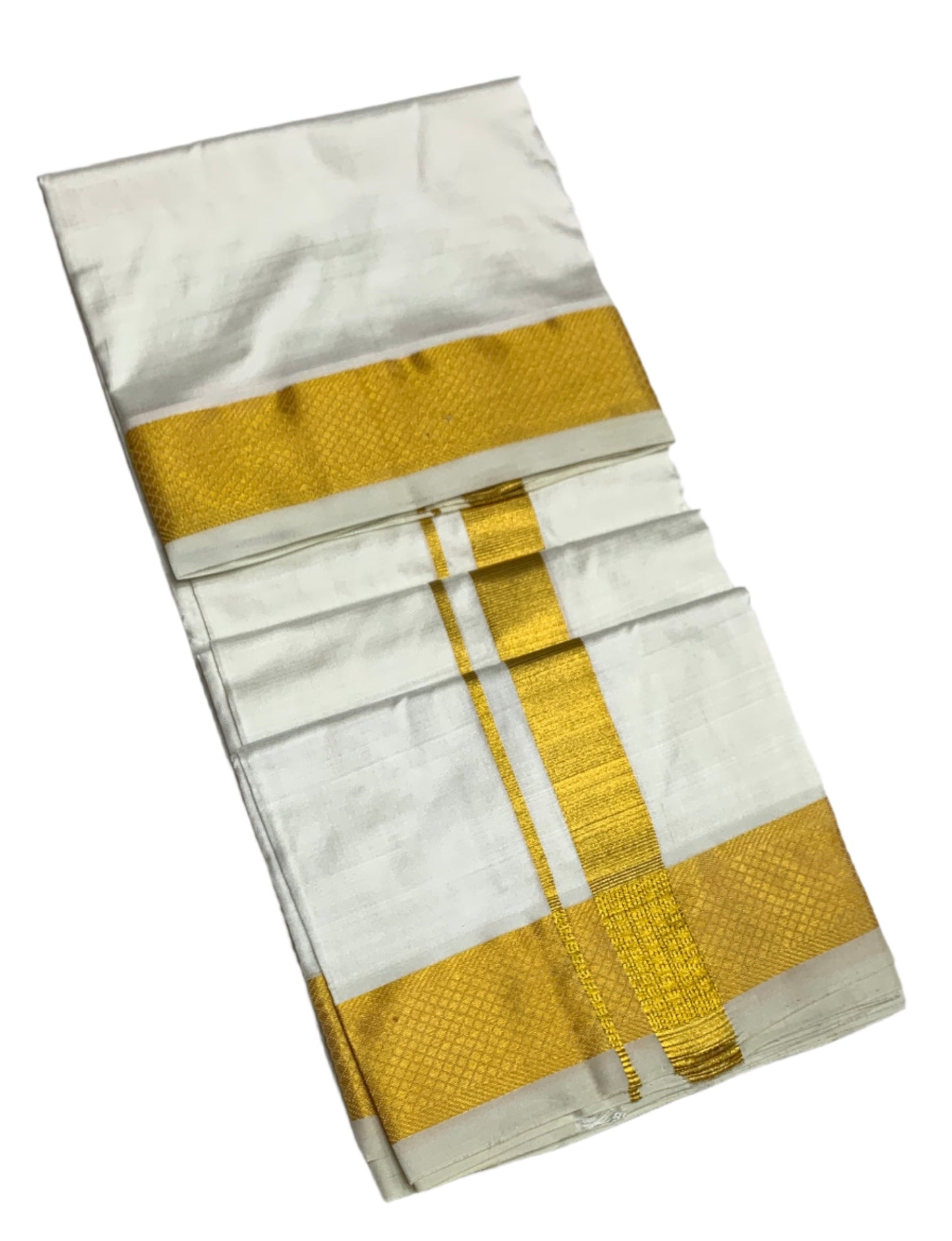 Silk Pooja Towel White Colour with Golden Zari