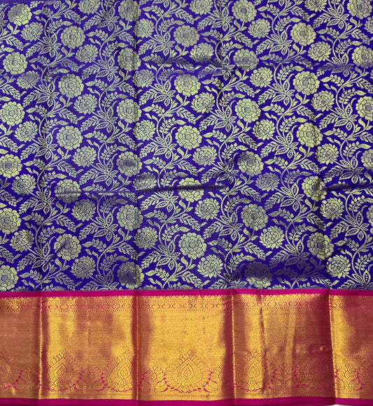 Blue Shade Vegan Silk Kids Pattu Pavadai with Contrast Border for age 2 to 5