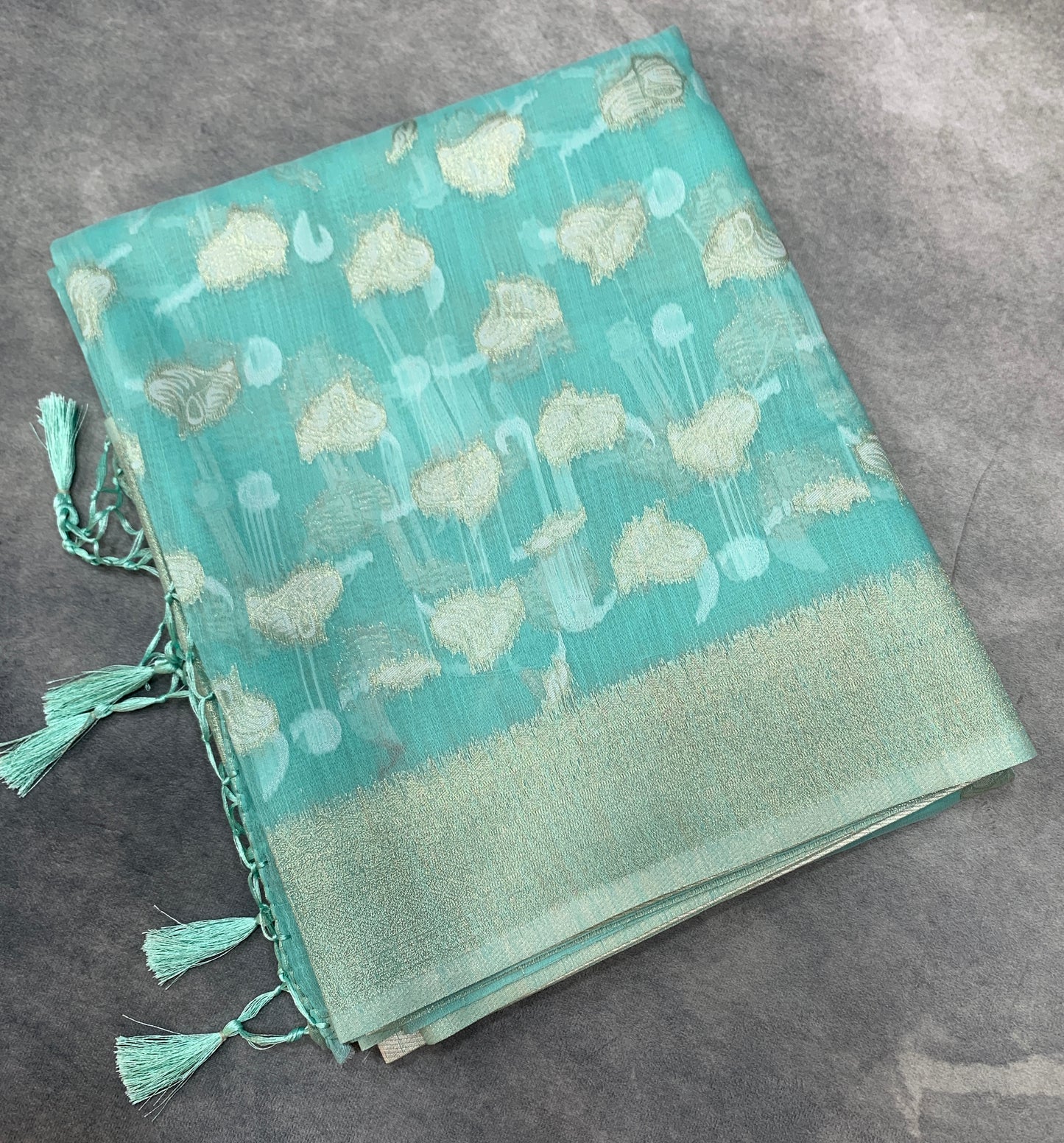 Banaras Katan Saree Sapphire Colour with Katan Work Border