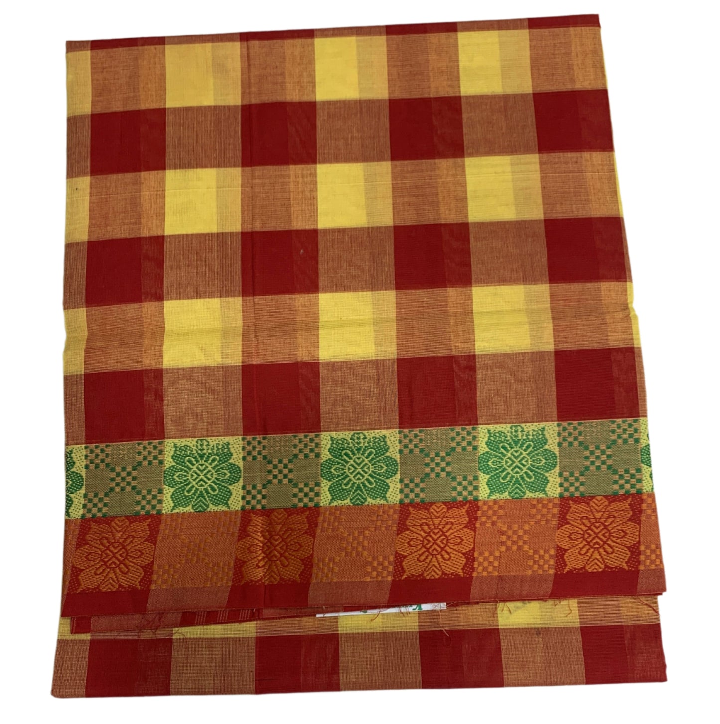 Chettinad Cotton Saree Red and Yellow Colour with Checked Design