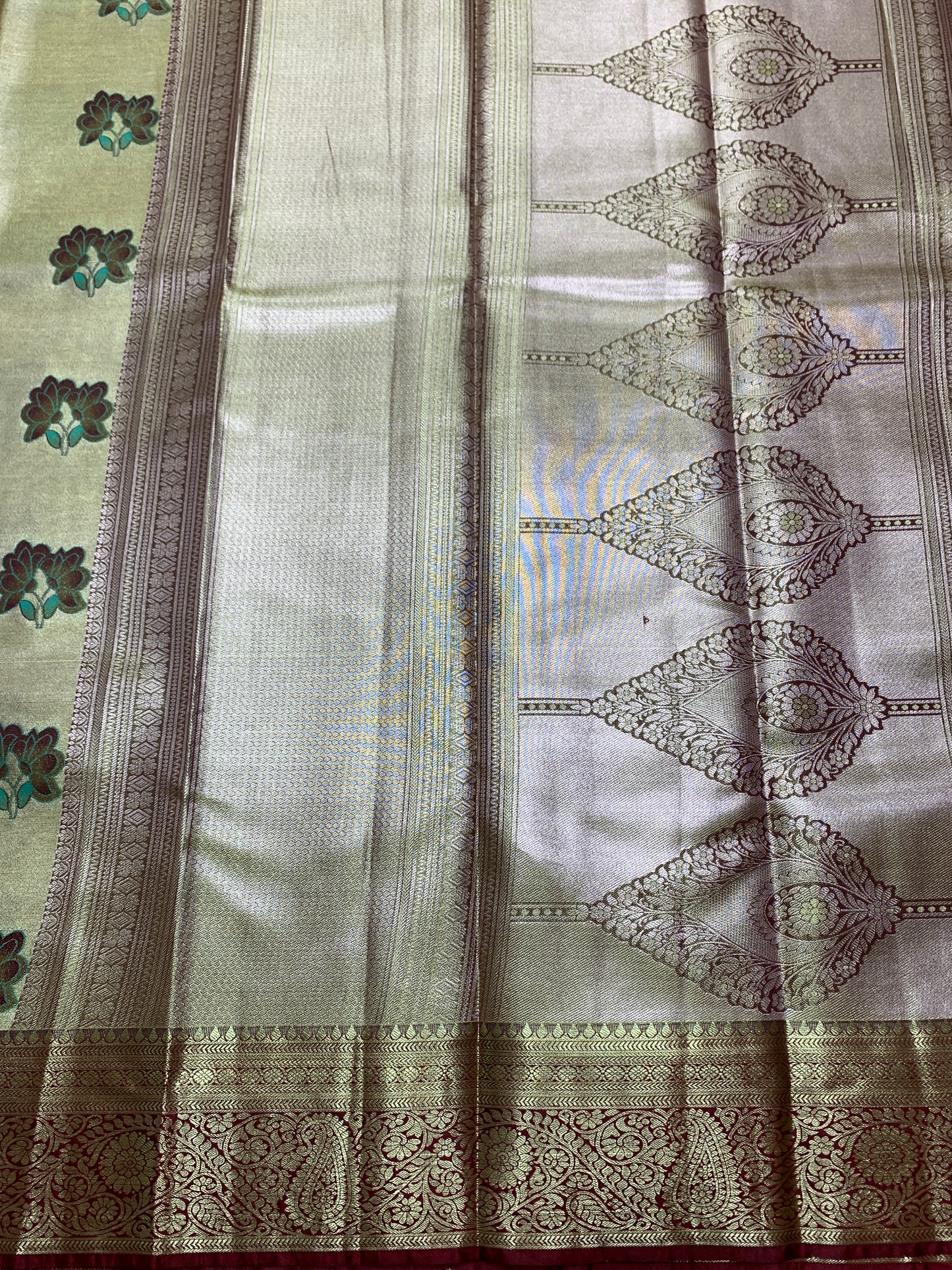 Fancy Tissue Saree Golden Colour with Maroon Border