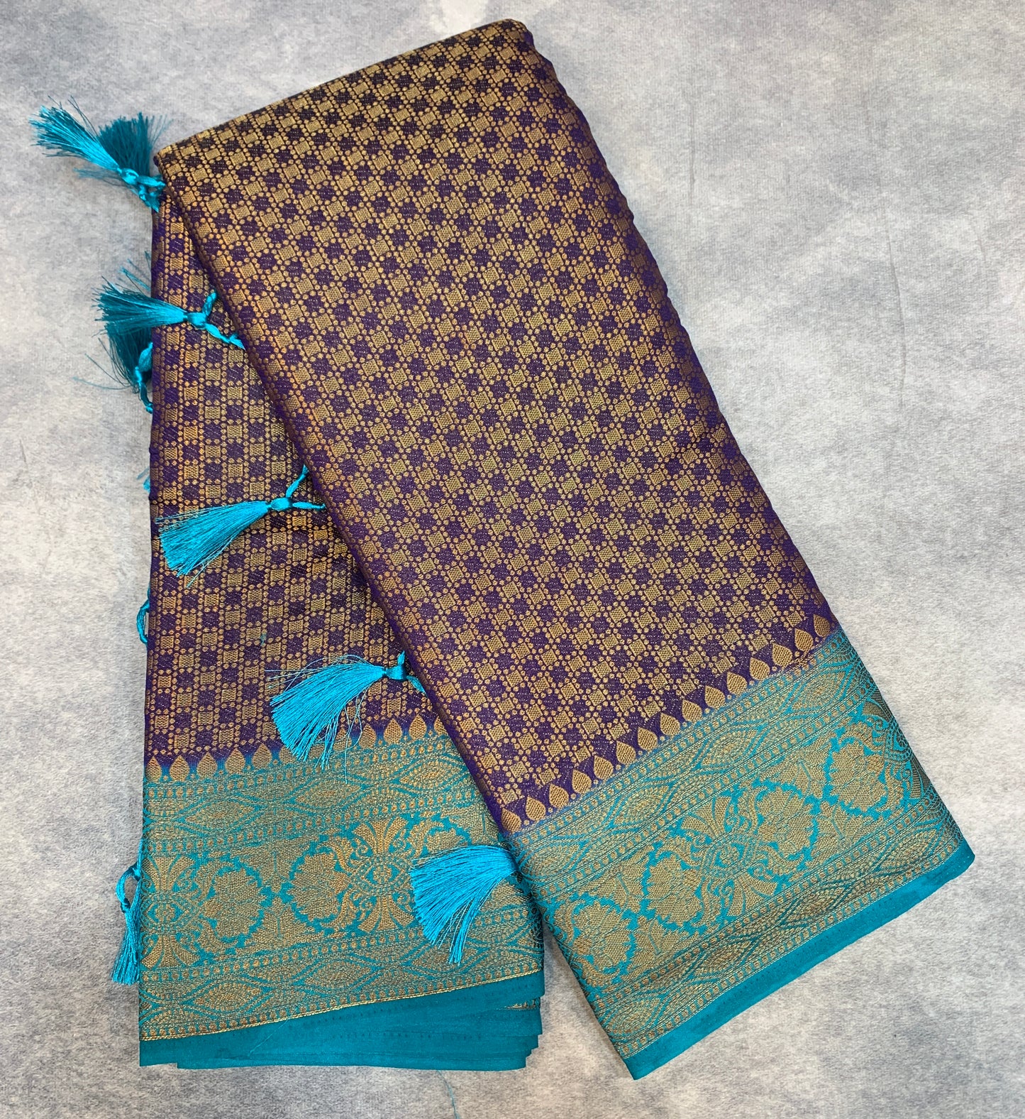 Crepe Saree Navy Blue Colour with Sky Blue Border