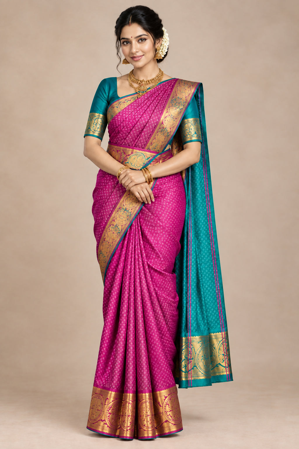 Synthetic Cotton Saree Magenta Colour with Copper Border