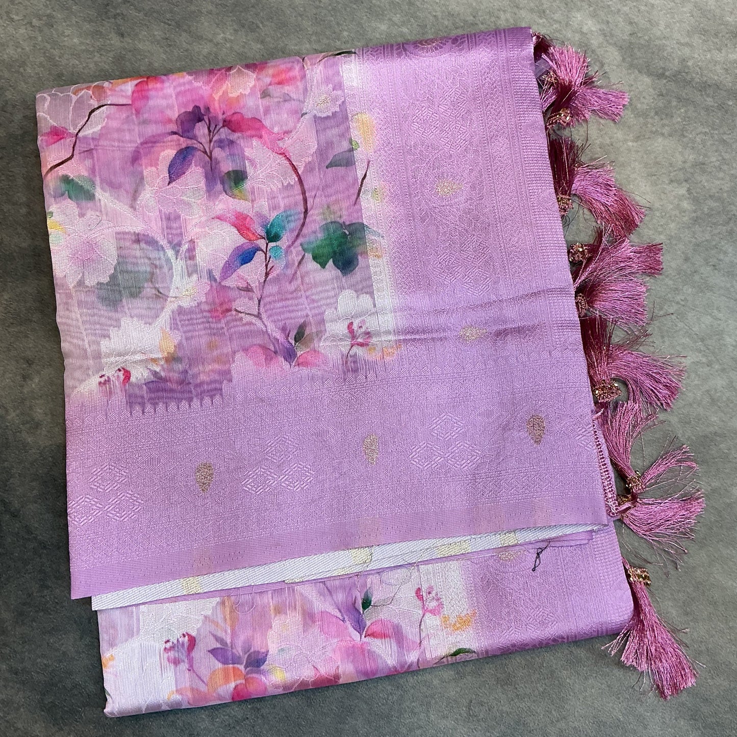 Digital Print Cotton Saree Lavender Colour with Floral Pattern