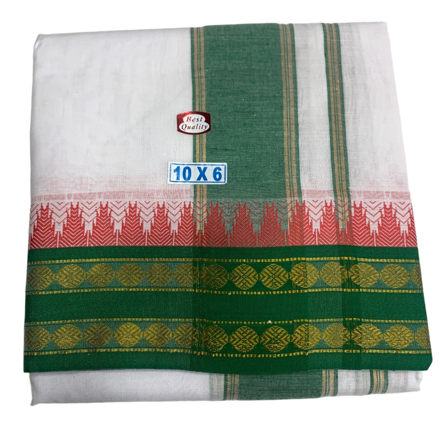 10X6 Cotton Dhoti White Colour with Green Border