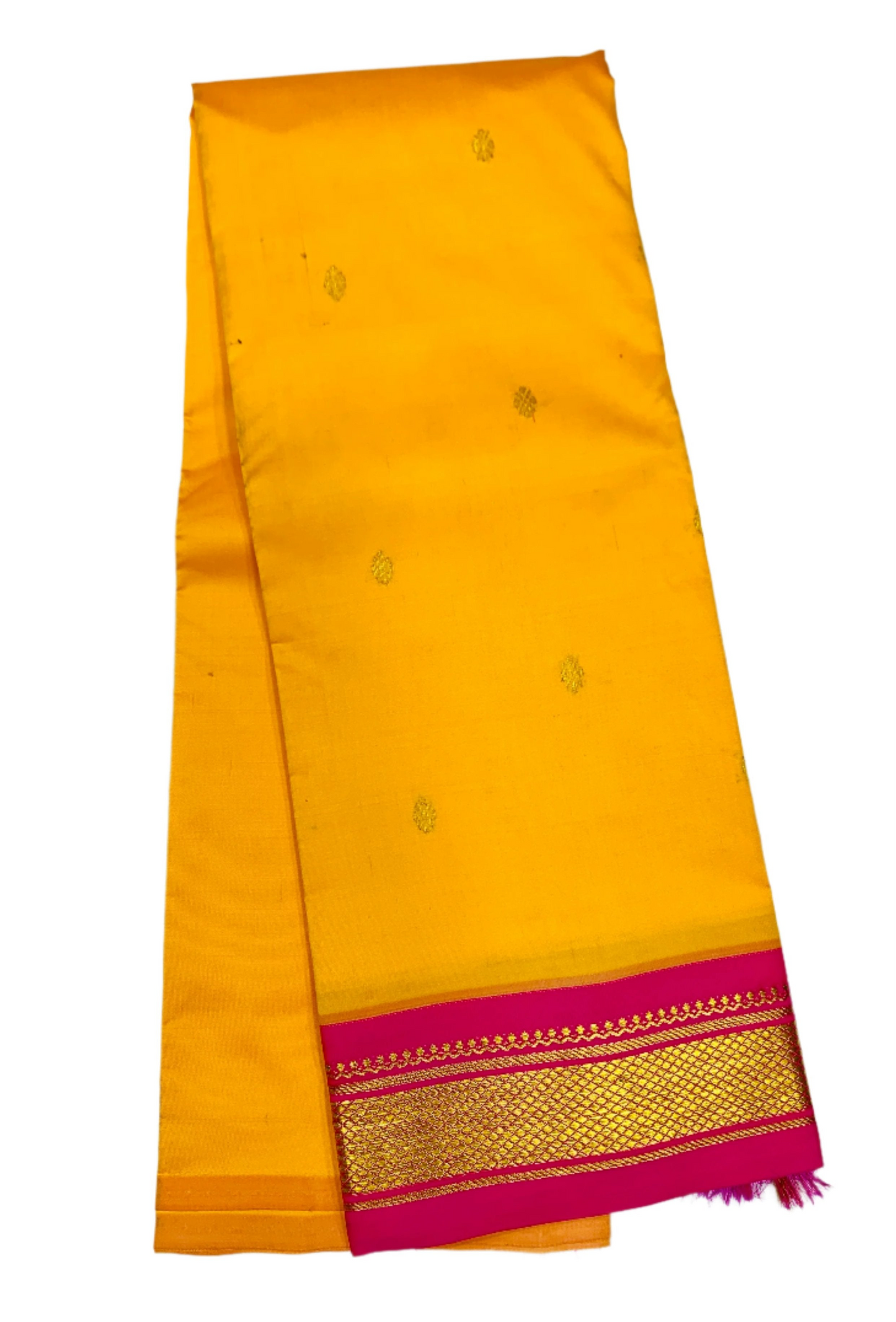 Semi Silk Saree Yellow shade with Pink Border