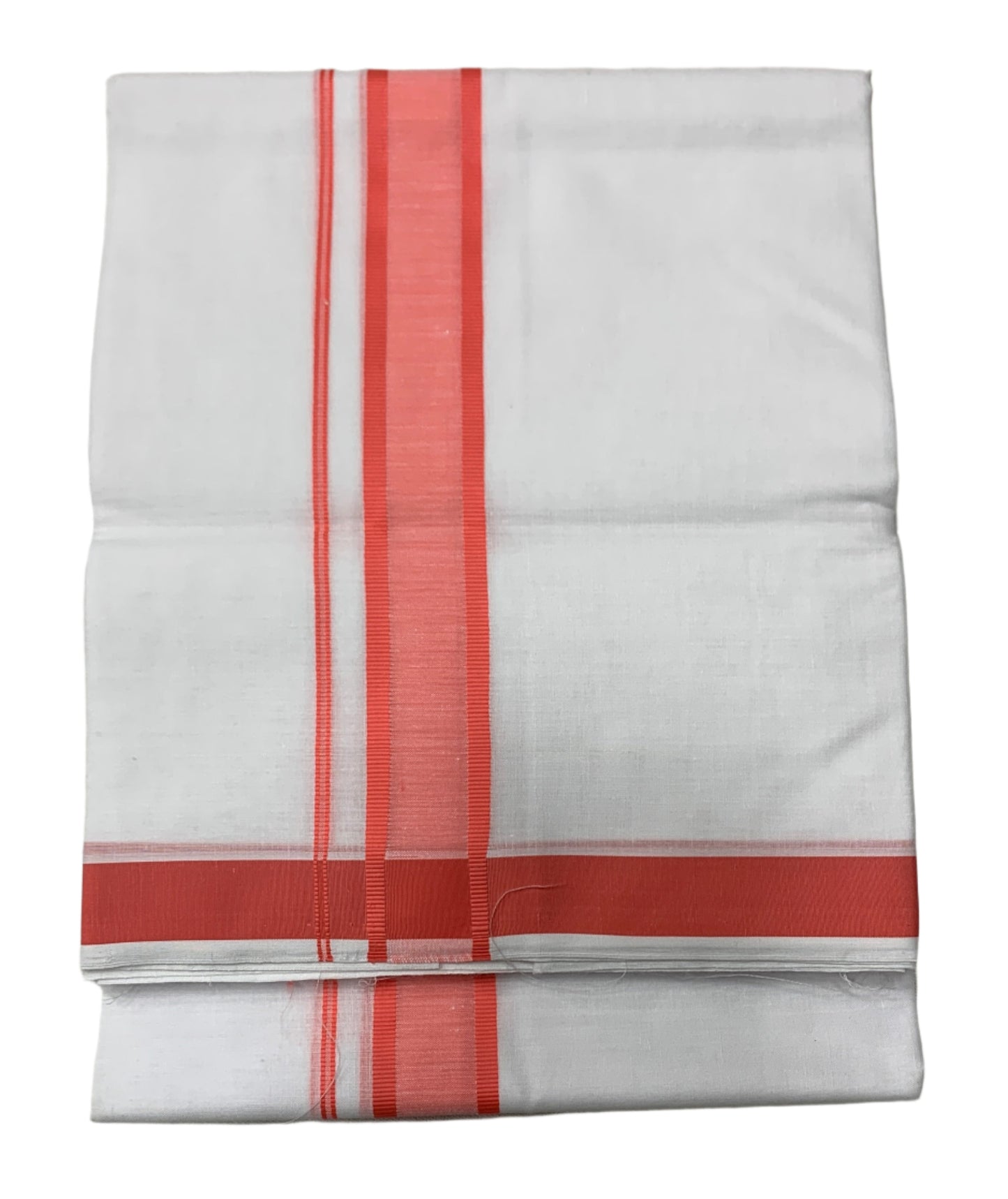 8 Mulam White Cotton Dhoti with Large Peach Border