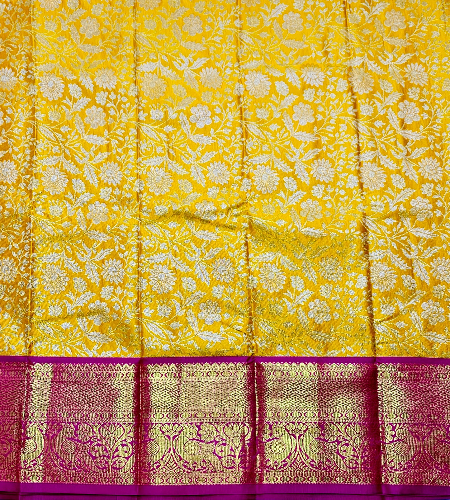 Yellow Shade Vegan Silk Kids Pattu Pavadai with Contrast Border for age 2 to 5