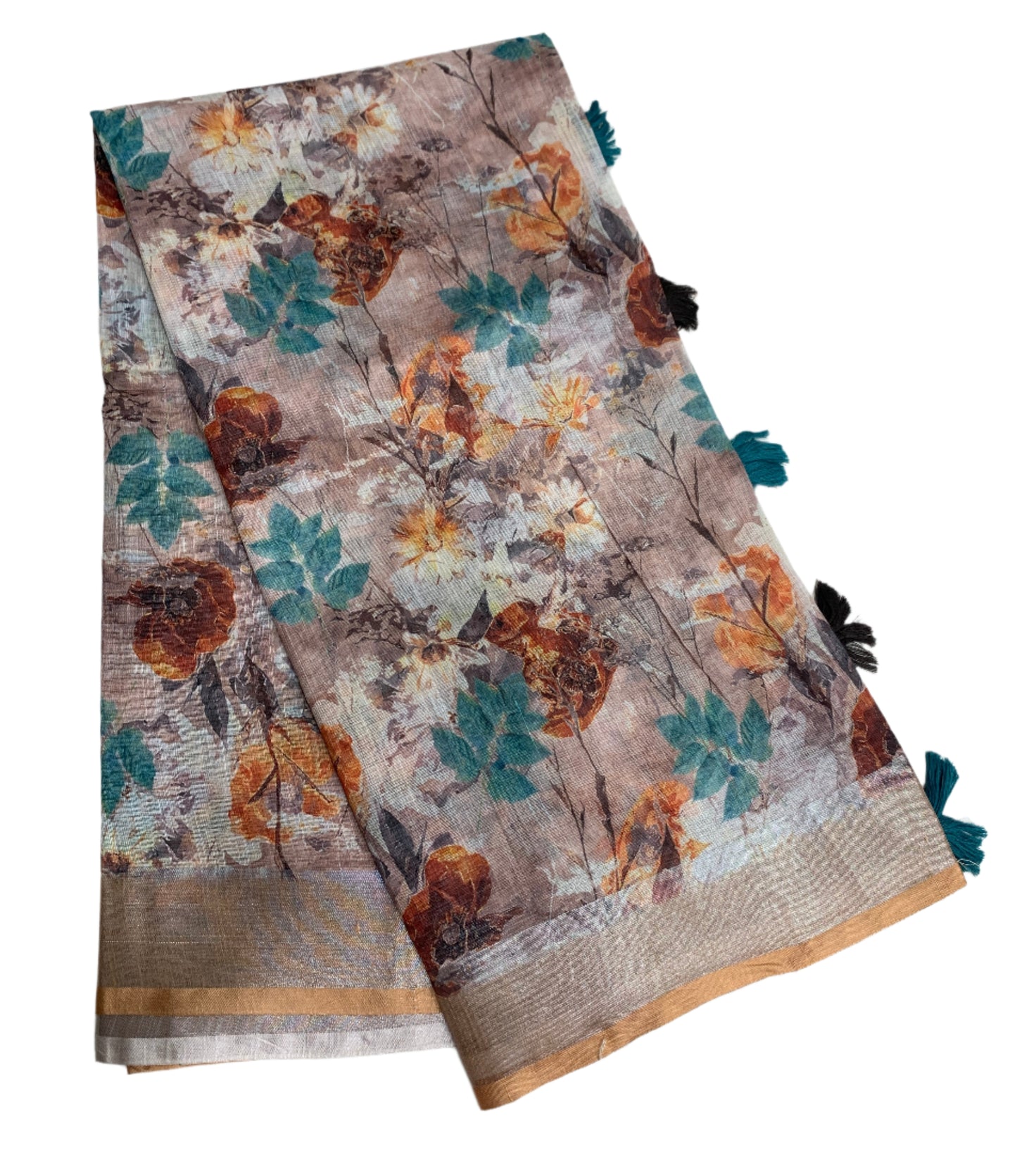 Jute Cotton Saree Brown Colour with Thread Border