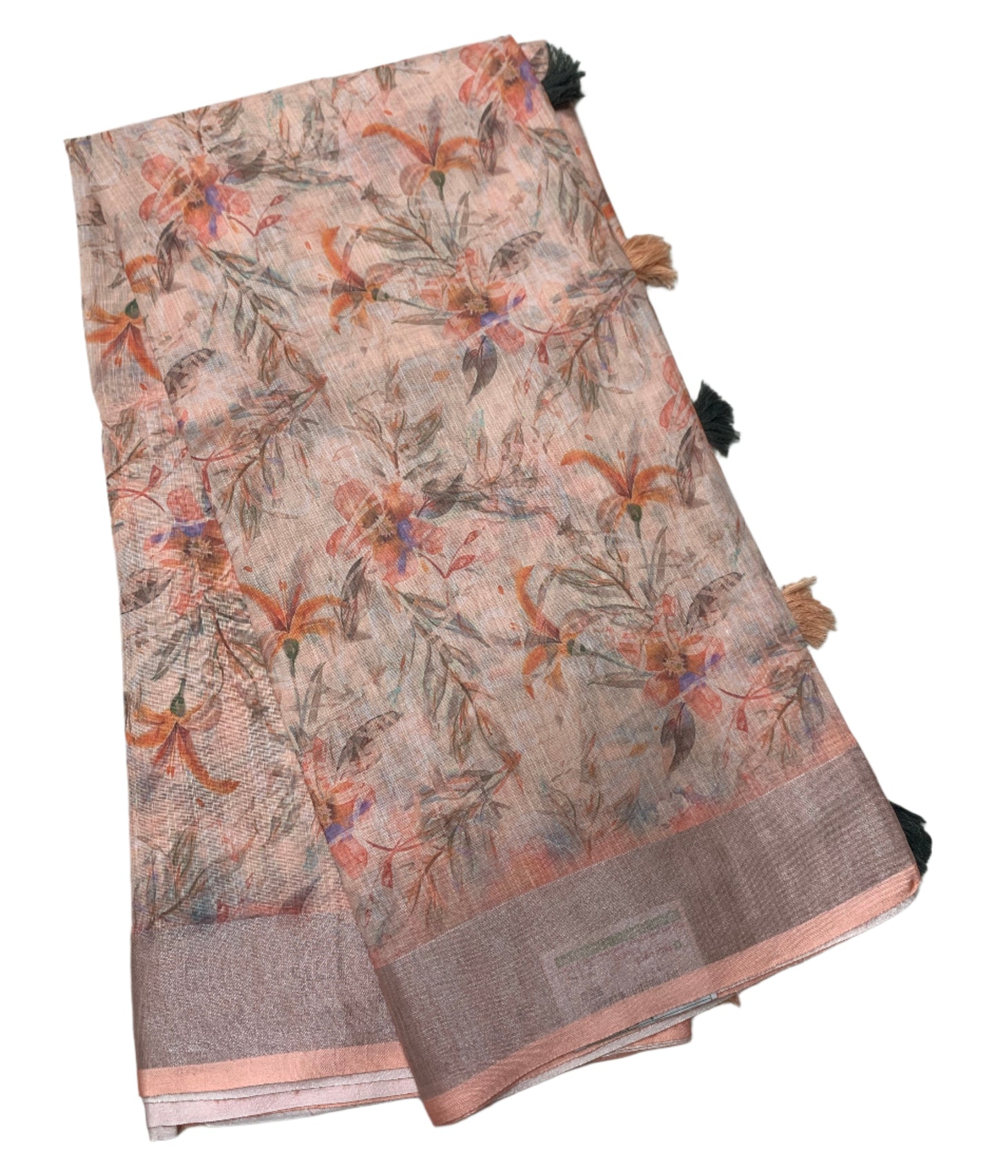 Jute Cotton Saree Peach Colour with Thread Border