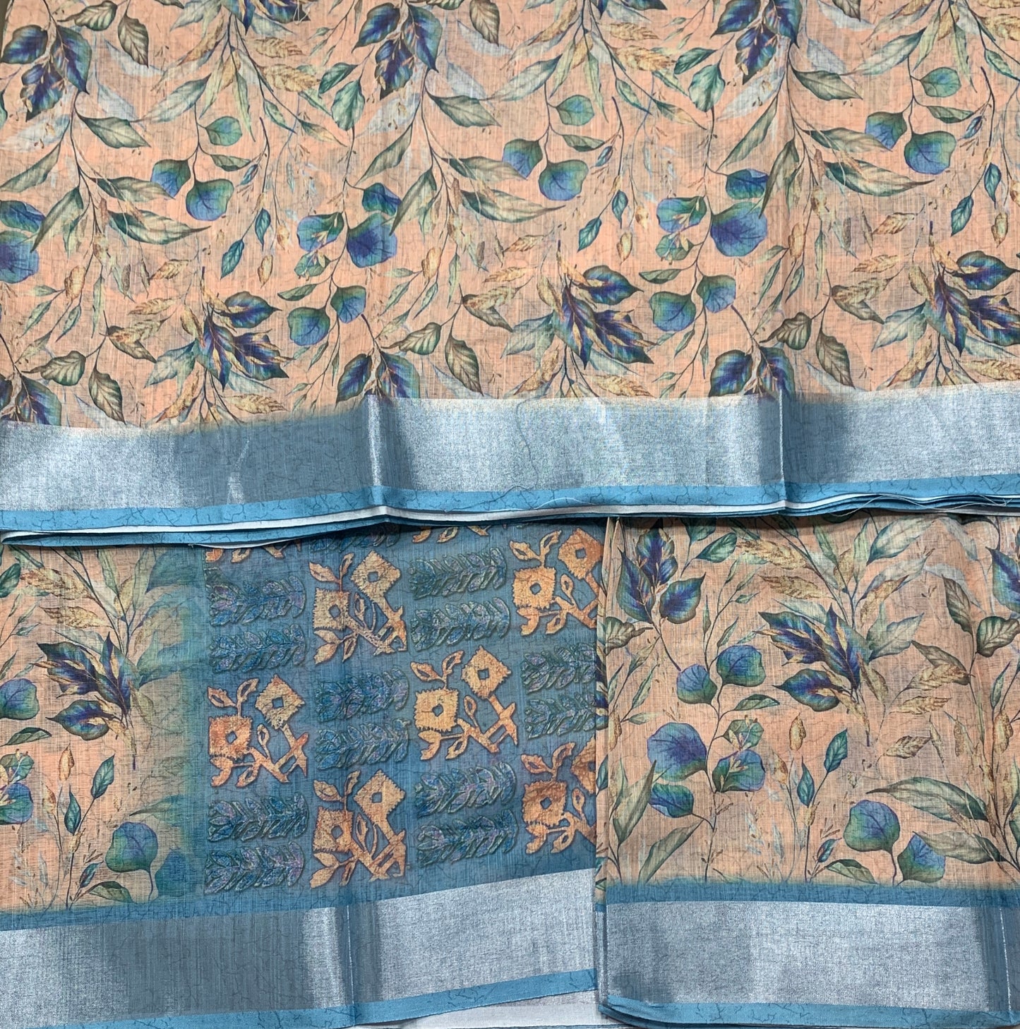 Jute Cotton Saree Light Peach Shade with Thread Border
