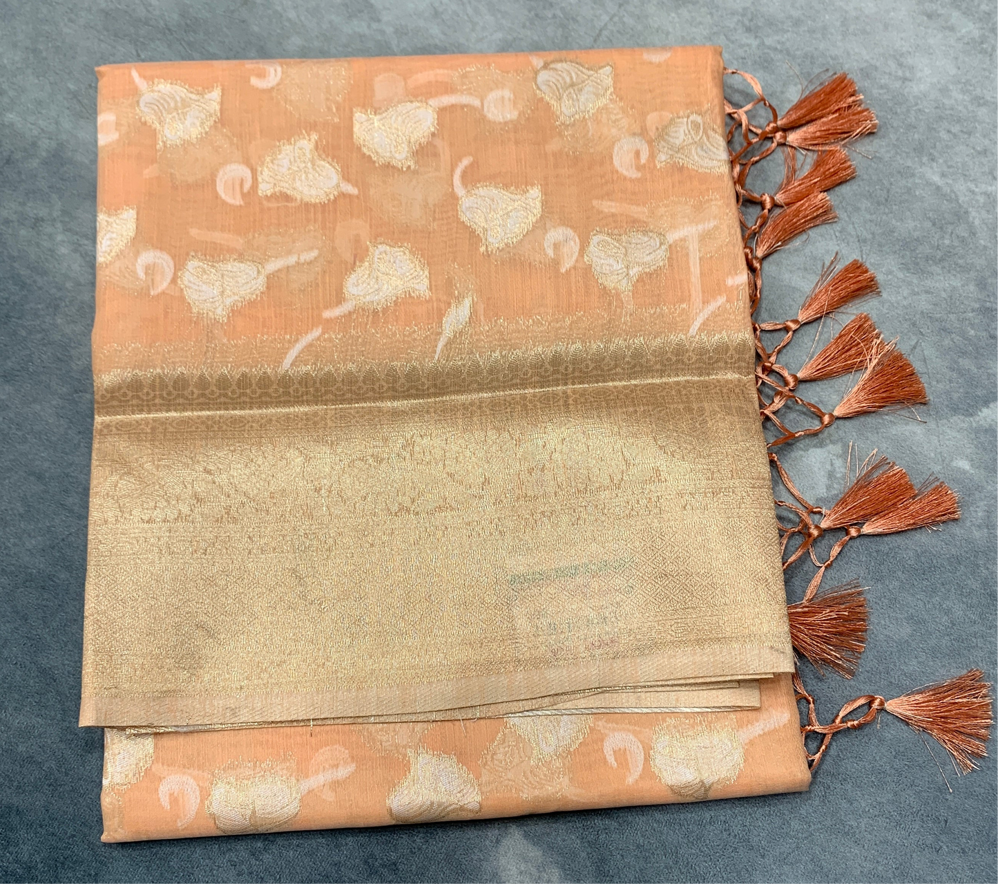 Banaras Katan Saree Orange Colour with Katan Work Border