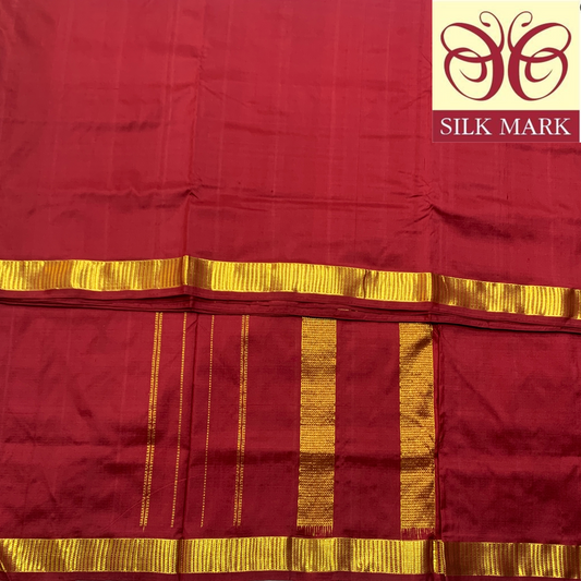 9 yards/Madisar Pure Kanchipuram Silk Saree Maroon Shade with Golden Zari Border with Silk Mark