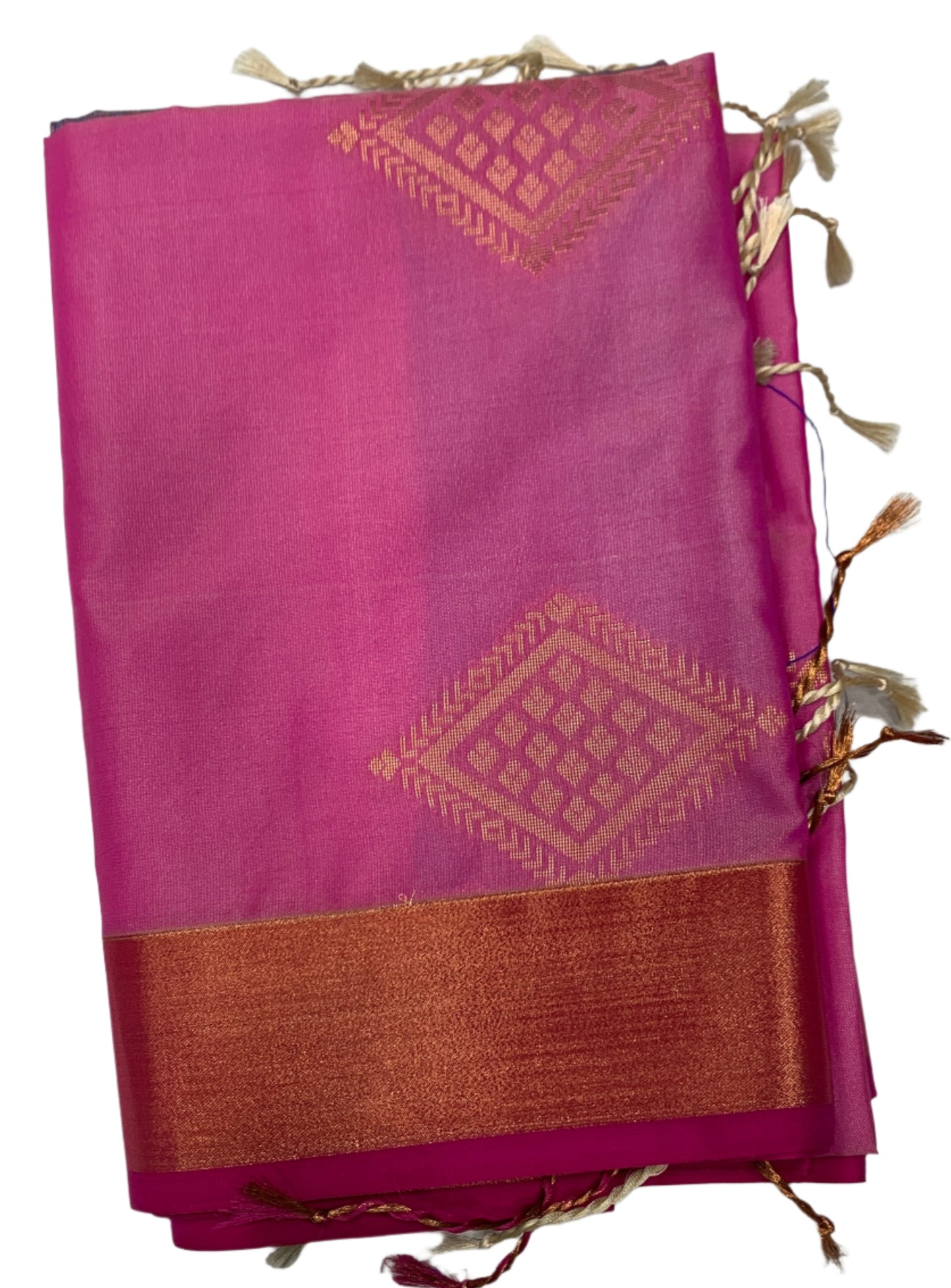 Soft Vegan Silk Saree Pink Colour with Copper Border