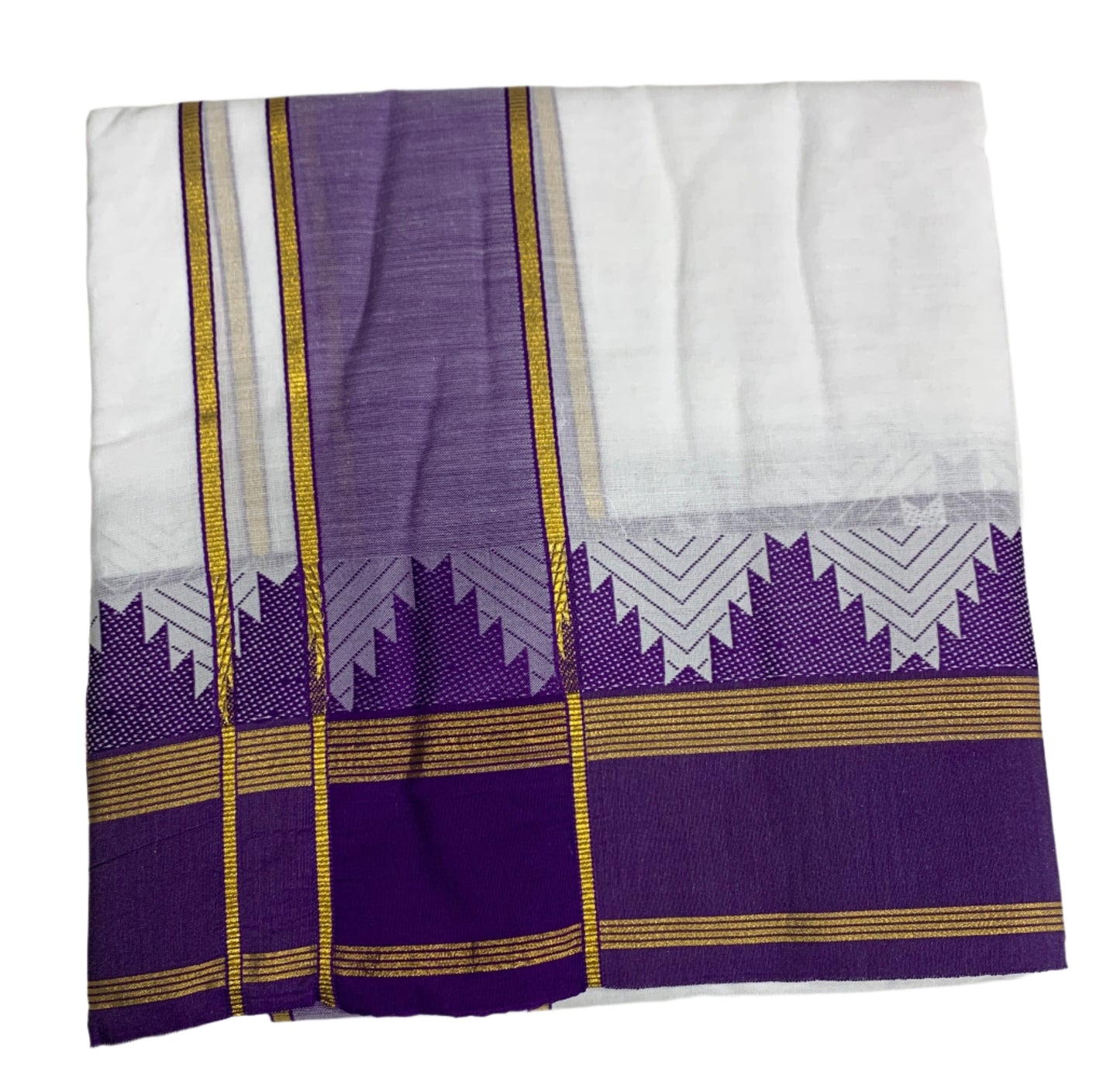 9X5 Cotton Dhoti White Colour with Violet and Orange Border