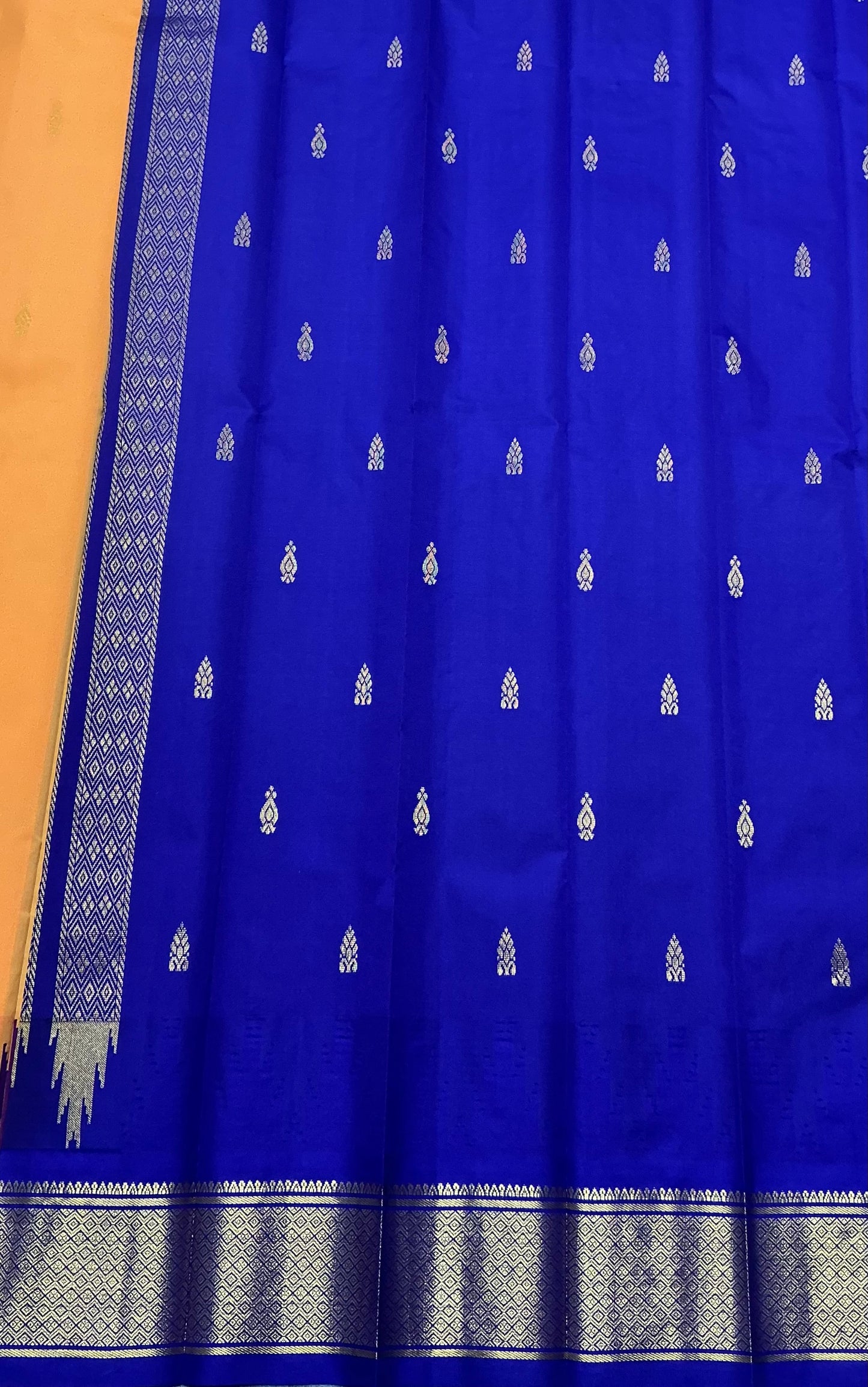 Semi Silk Saree Mango Yellow Colour with Violet and Gold Zari Border