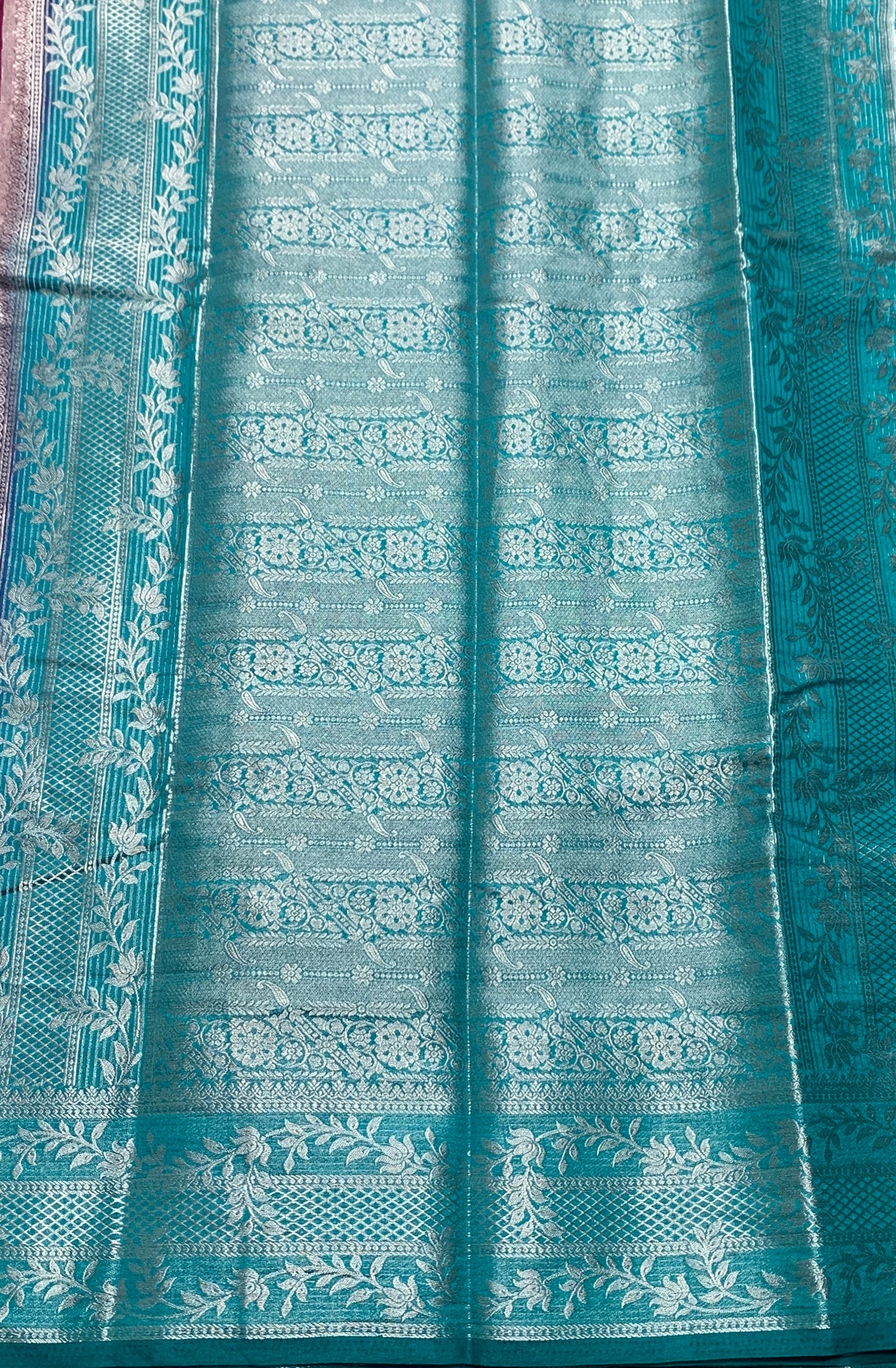 Crepe Saree Magenta Colour with Sky Blue Border