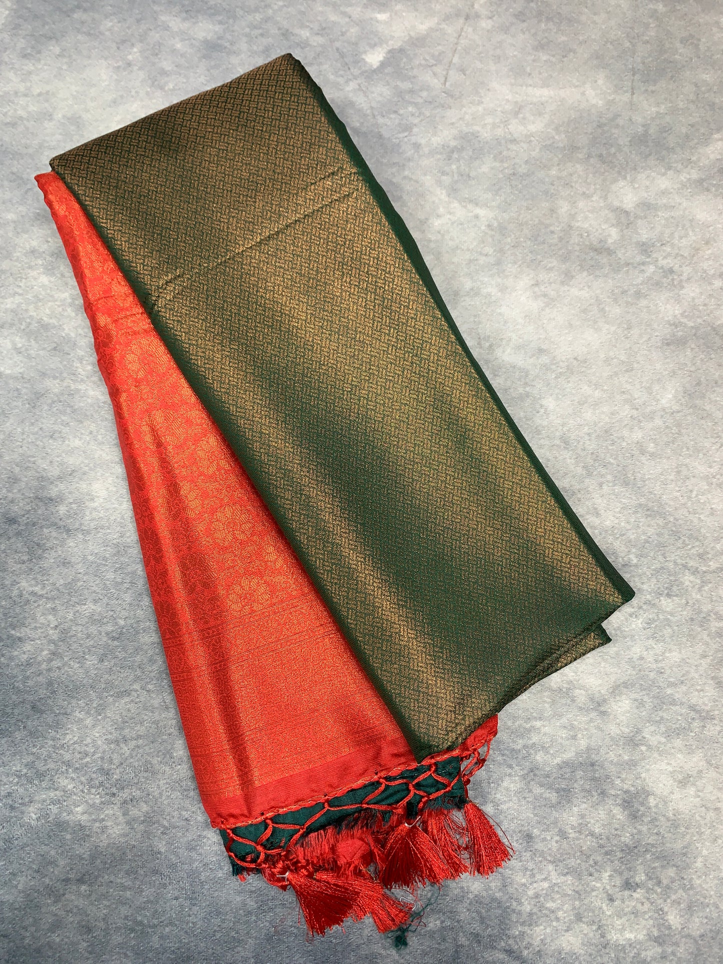 Soft Silk Saree Green Colour with Red Colour Pallu