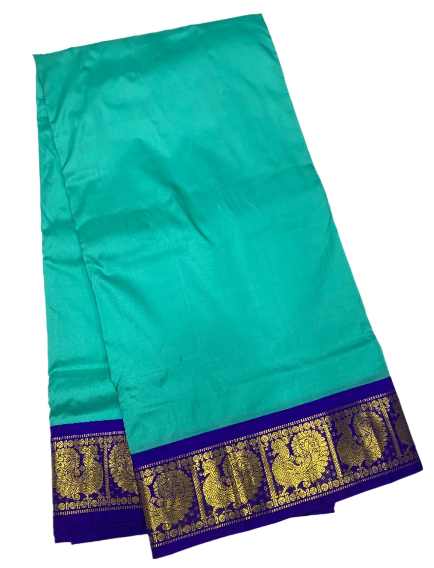 9 yards Pure Kanchipuram Silk Saree Sapphire Colour with Blue Border