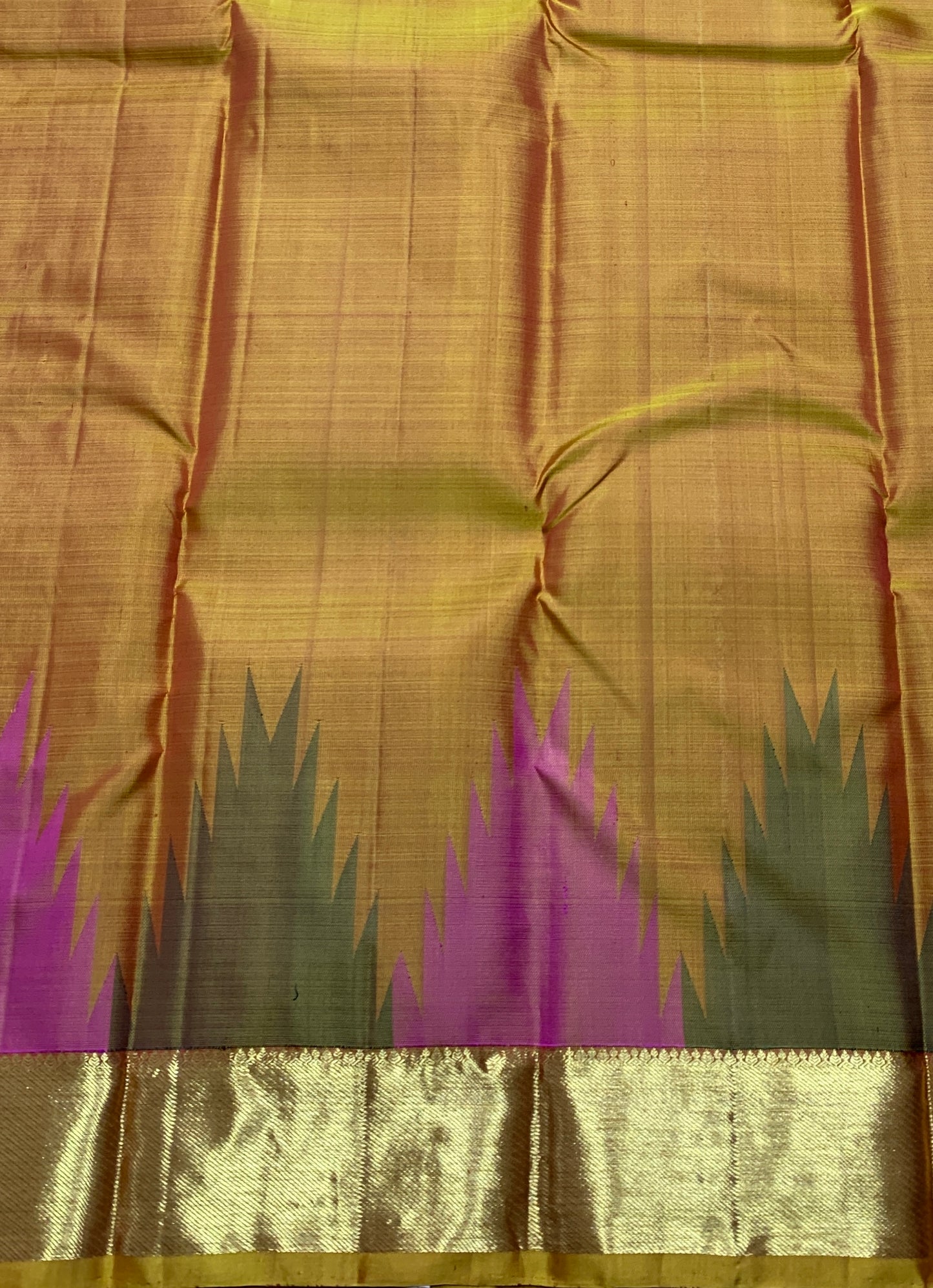 Pure Kanchipuram Silk Saree Golden Mustard Colour with Golden Zari Border