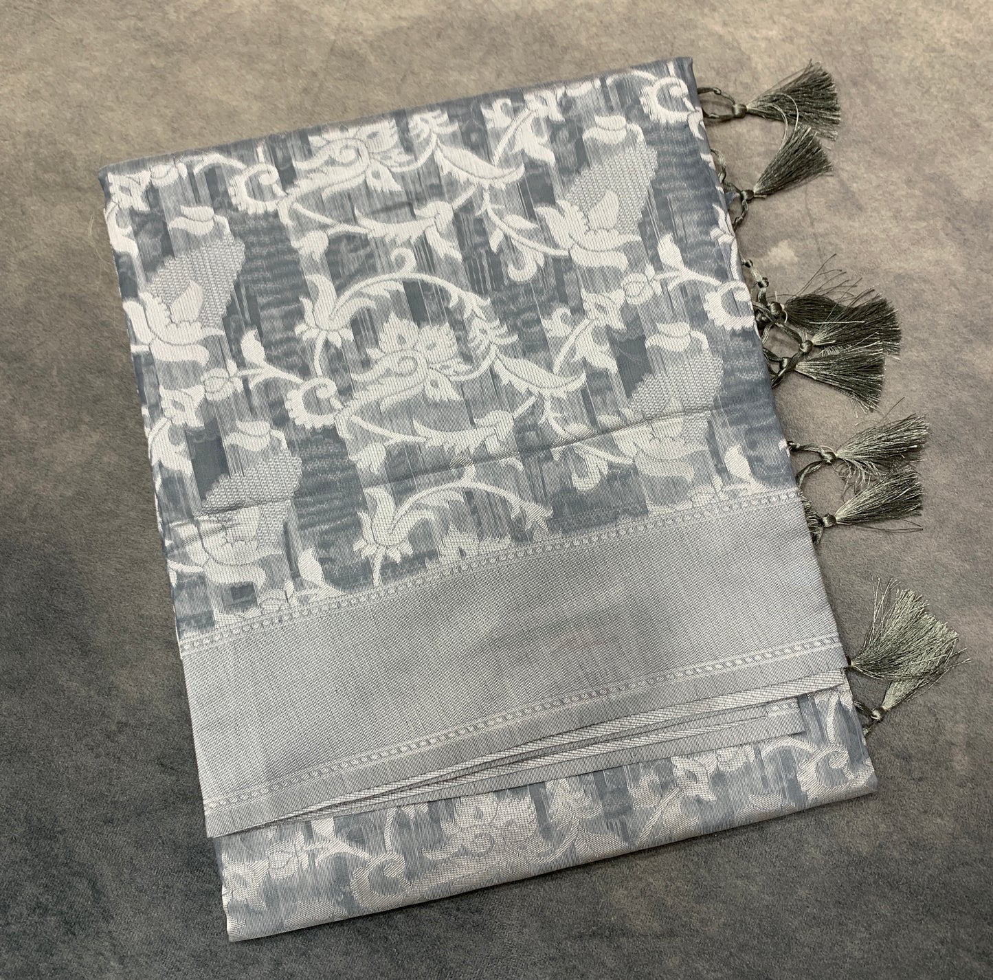 Banaras Katan Saree Gray Colour with Katan Work Border