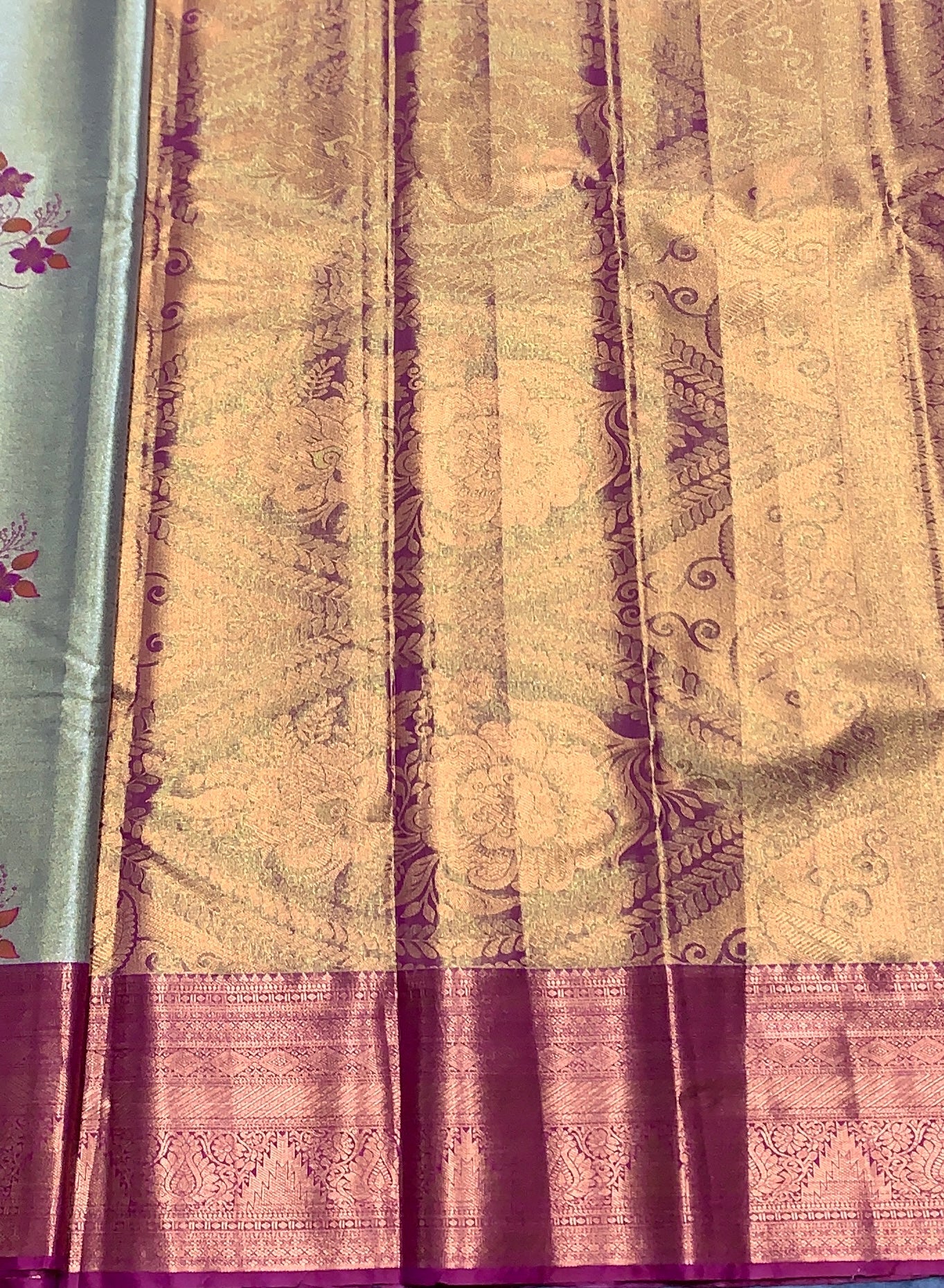 Fancy Tissue Saree Golden Colour with Pink Border