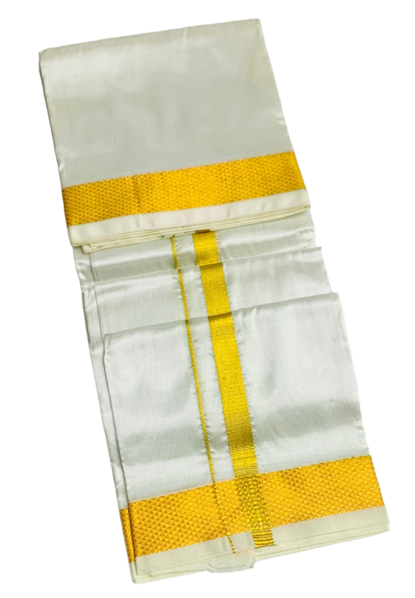 Semi Silk Pooja Towel White Colour with Zari Border