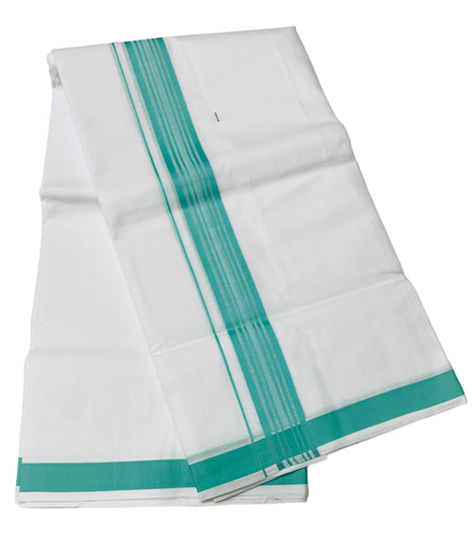 8 Mulam White Cotton Dhoti with Large Sapphire Border