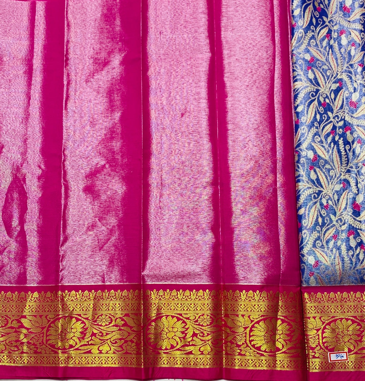 Blue Shade Vegan Silk Kids Pattu Pavadai with Contrast Border for Newborn to 2 Years
