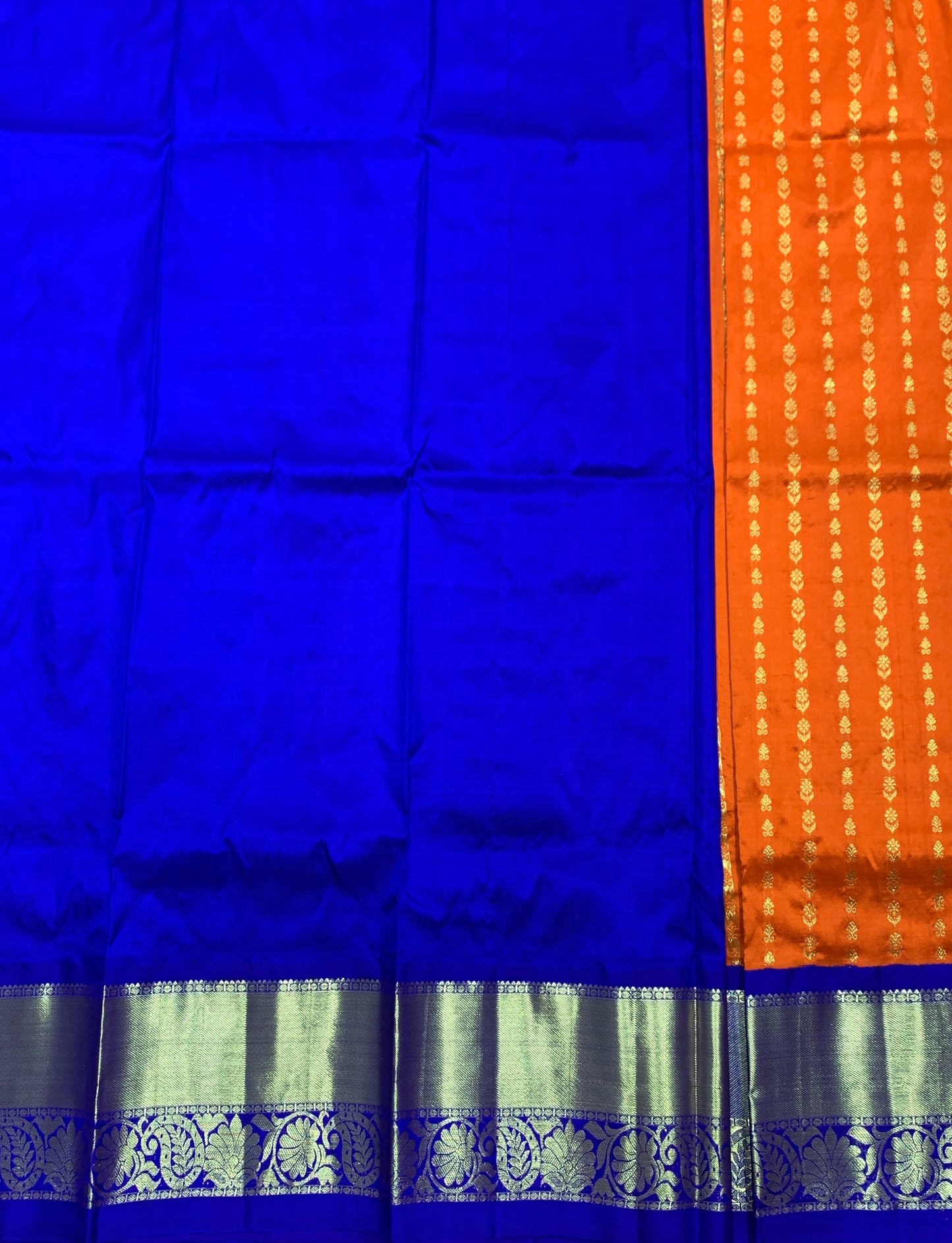 Orange shade Pure Kanchipuram Kids Pattu Pavadai with Contrast Border for age 5 to 10