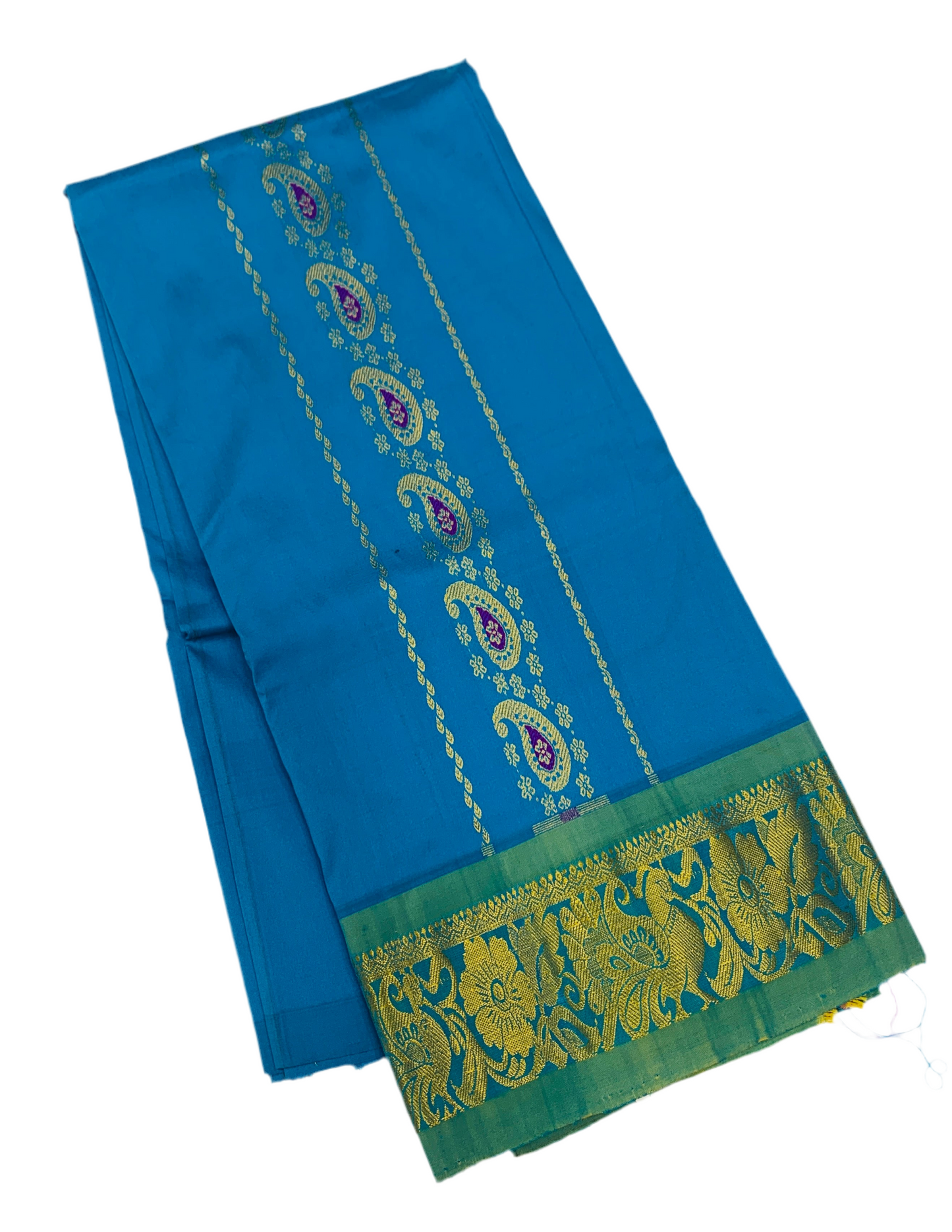Sky Blue shade Semi silk Kids Pattu Pavadai with Contrast border for age 5 to 10