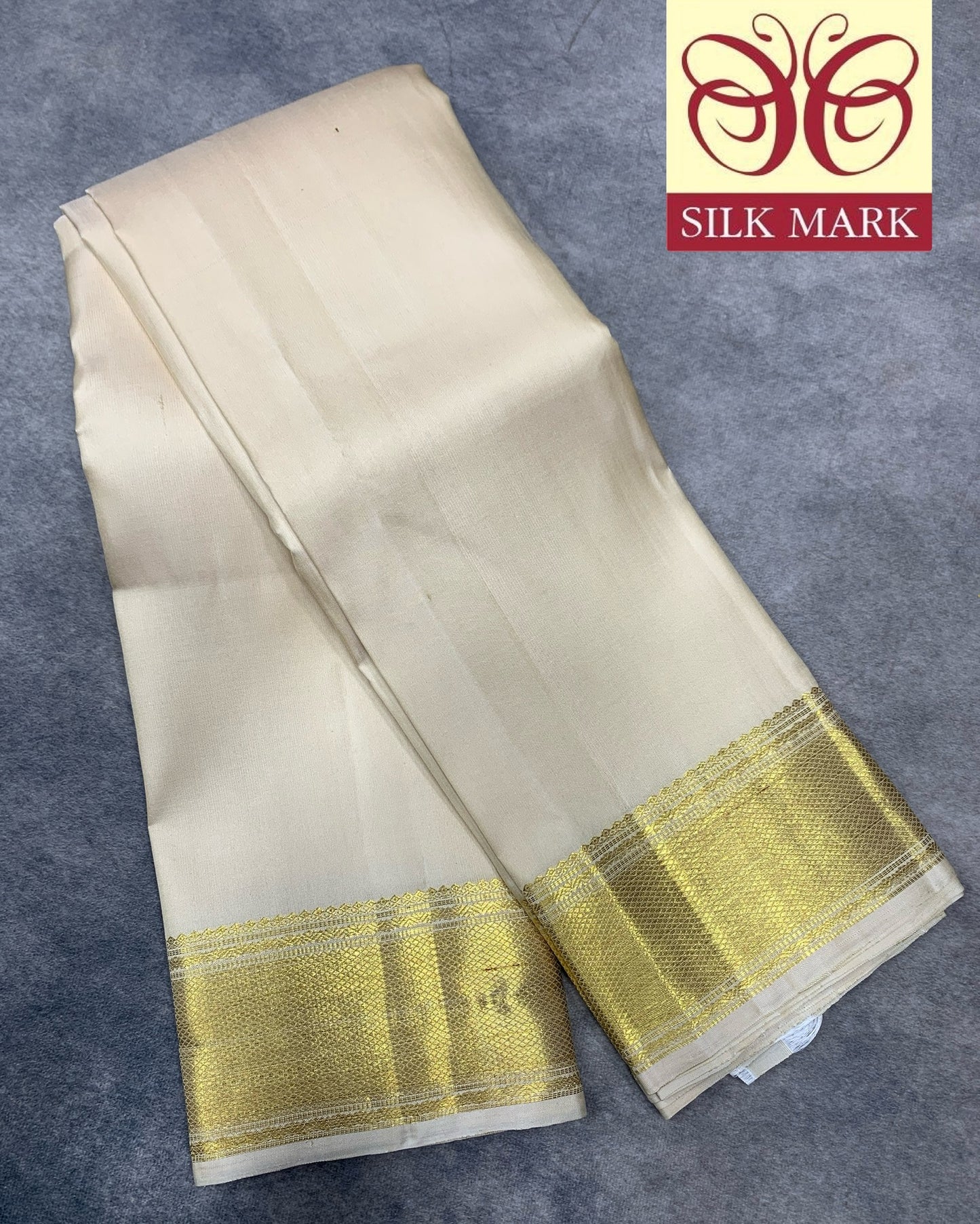 Pure Silk Dhoti 8X4 Tussar Colour with Large Golden Border