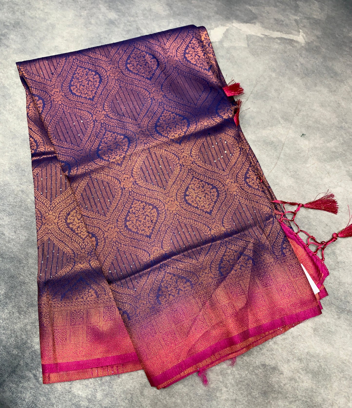 Soft Silk Saree Blue Colour and Stone Work with Pink Colour Pallu