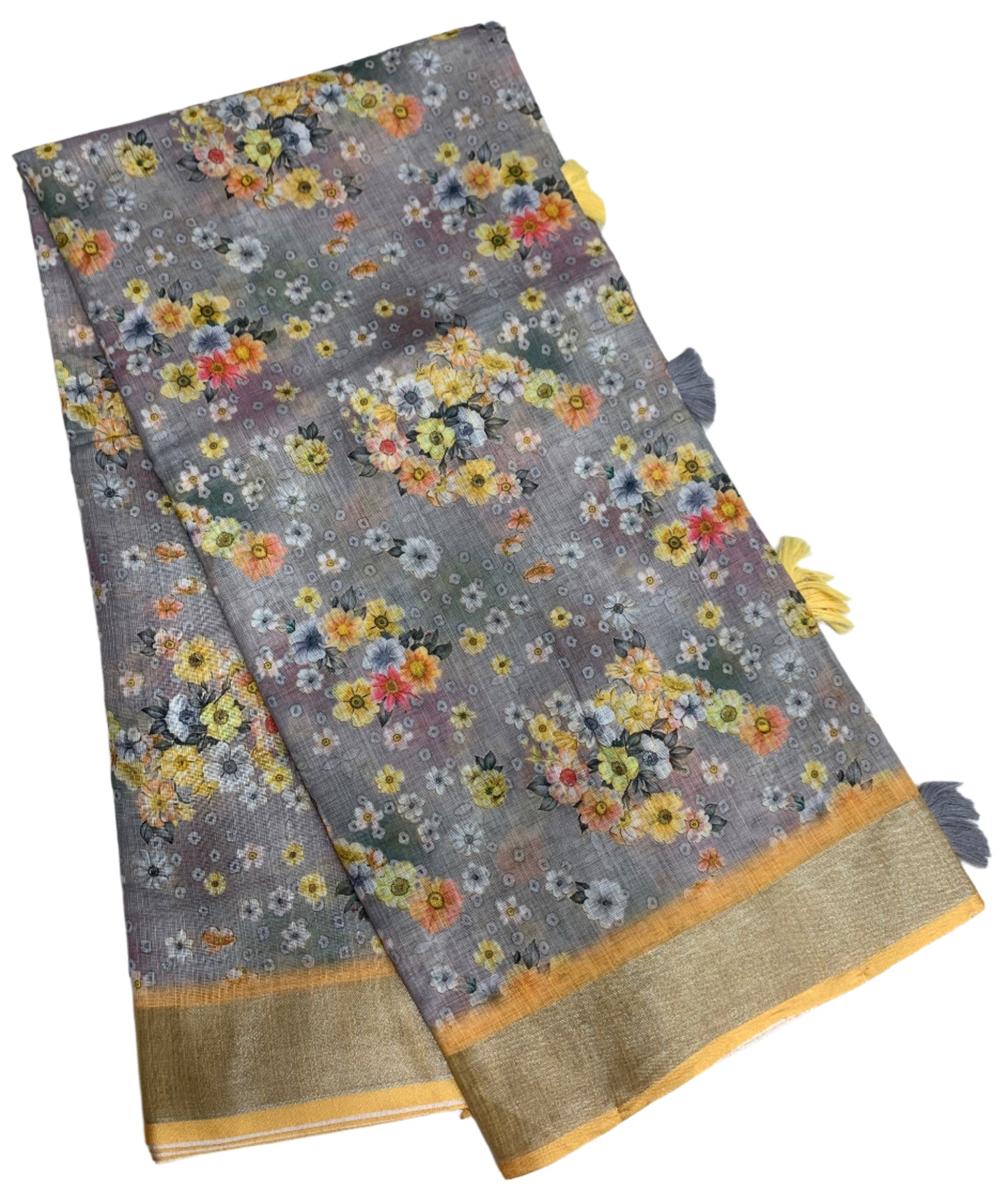 Jute Cotton Saree Gray Colour with Thread Border