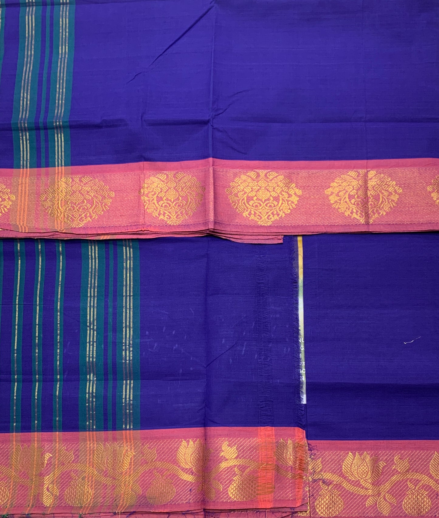 Chettinad Cotton Saree Blue Colour with Pink Border