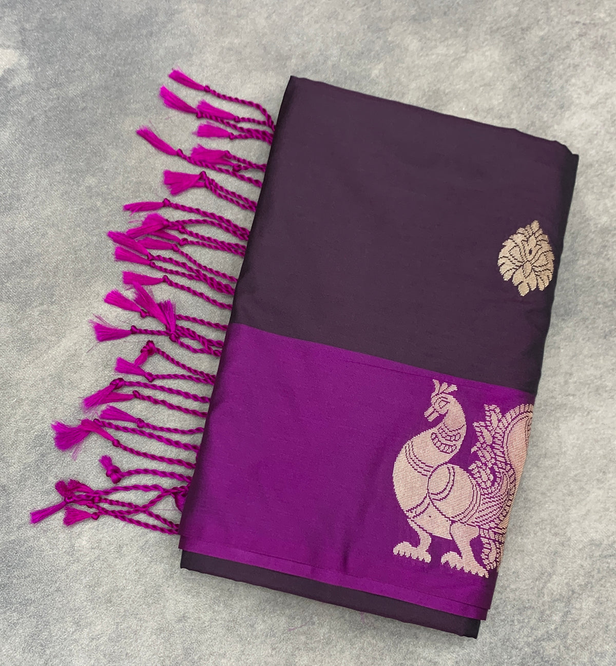 Art Silk Saree Dark Magenta Colour with Purple Colour Border